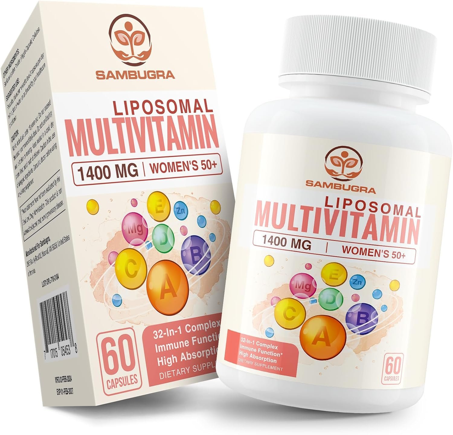 Liposomal Multivitamin for Women 50+ – Women Daily Multivitamin with 32 Ingredients, CoQ10, Vitamins C, B, D, E for Cardiovascular & Bone Health Support – Iron-Free (60 Capsules)
