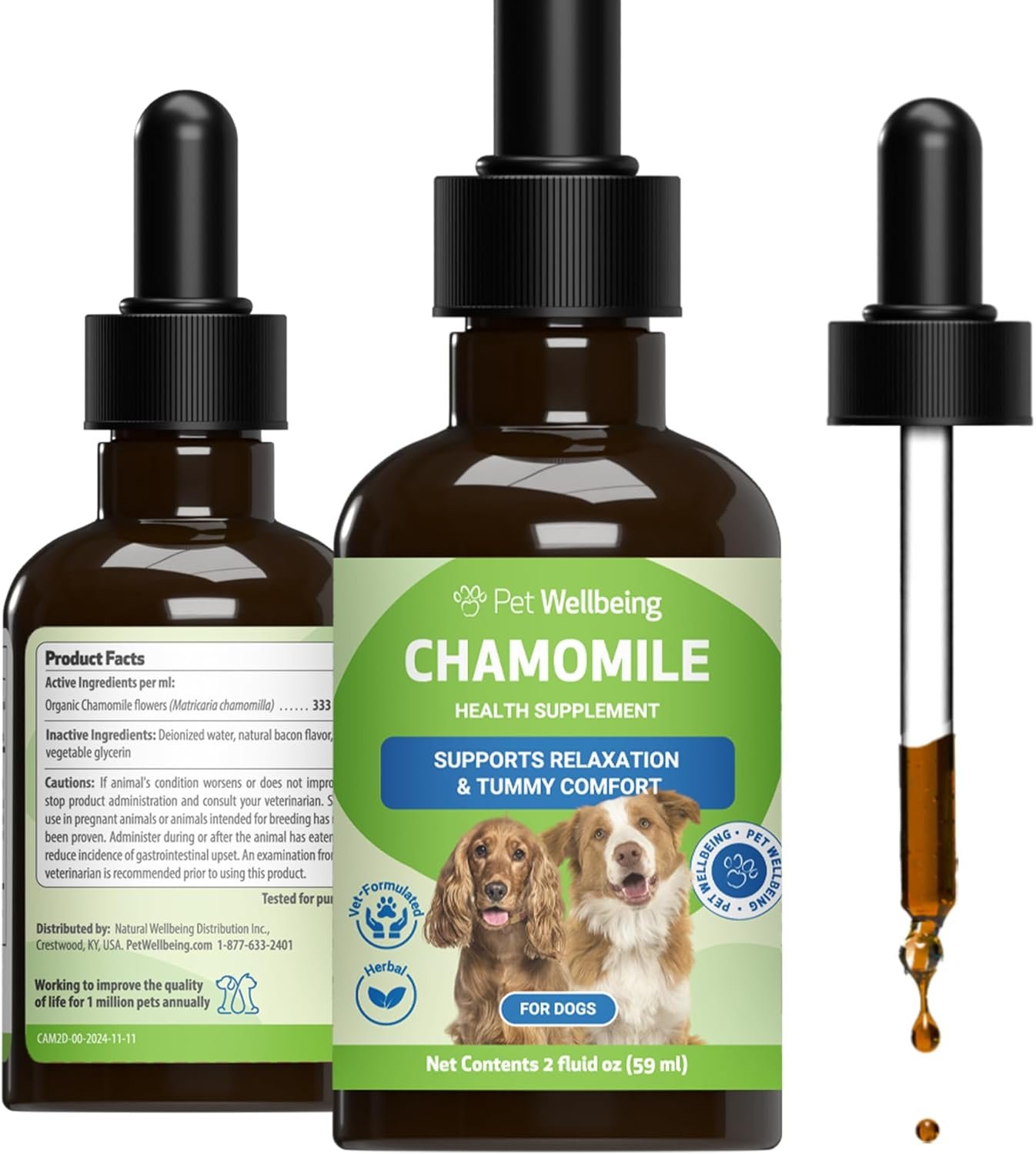 Pet Wellbeing Chamomile for Dogs – Organic Single Herb Supplement – Gentle Digestive Support, Holistic Calming – Pure Chamomile Extract – Vet-Formulated Liquid Wellness 2 oz (59ml)