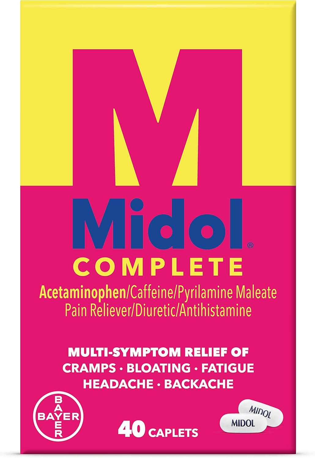 Midol Complete Menstrual Pain Relief Caplets, 40 Count – Provides Cramp, Headache, and Bloating Relief