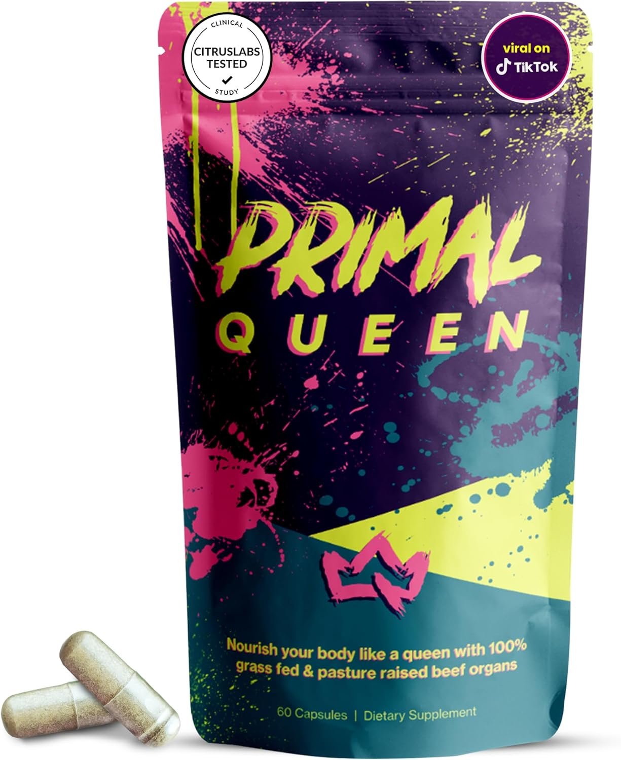 Primal Queen Female-Optimized Beef Organ Superfood Supplement (Beef Liver, Kidney, Heart, & 3 More) – 100% Grass Fed, Pasture Raised Cattle – Balance Hormones, Energy, & More for Women