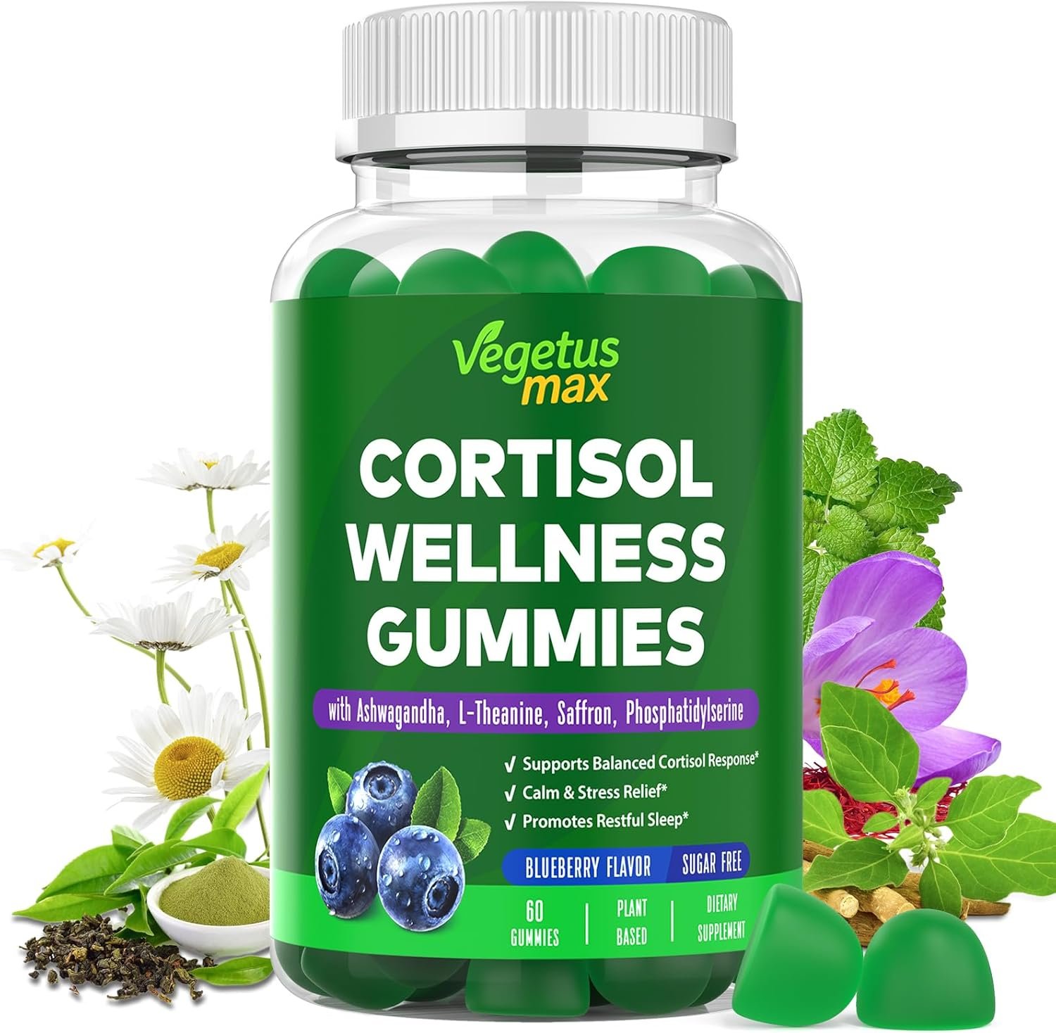 Cortisol Supplements Gummies for Women,Cortisol Manager with Ashwagandha 280mg,L-theanine,Phosphatidylserine,Saffron for Mood Cognitive Immune Support,Sleep,Vegan