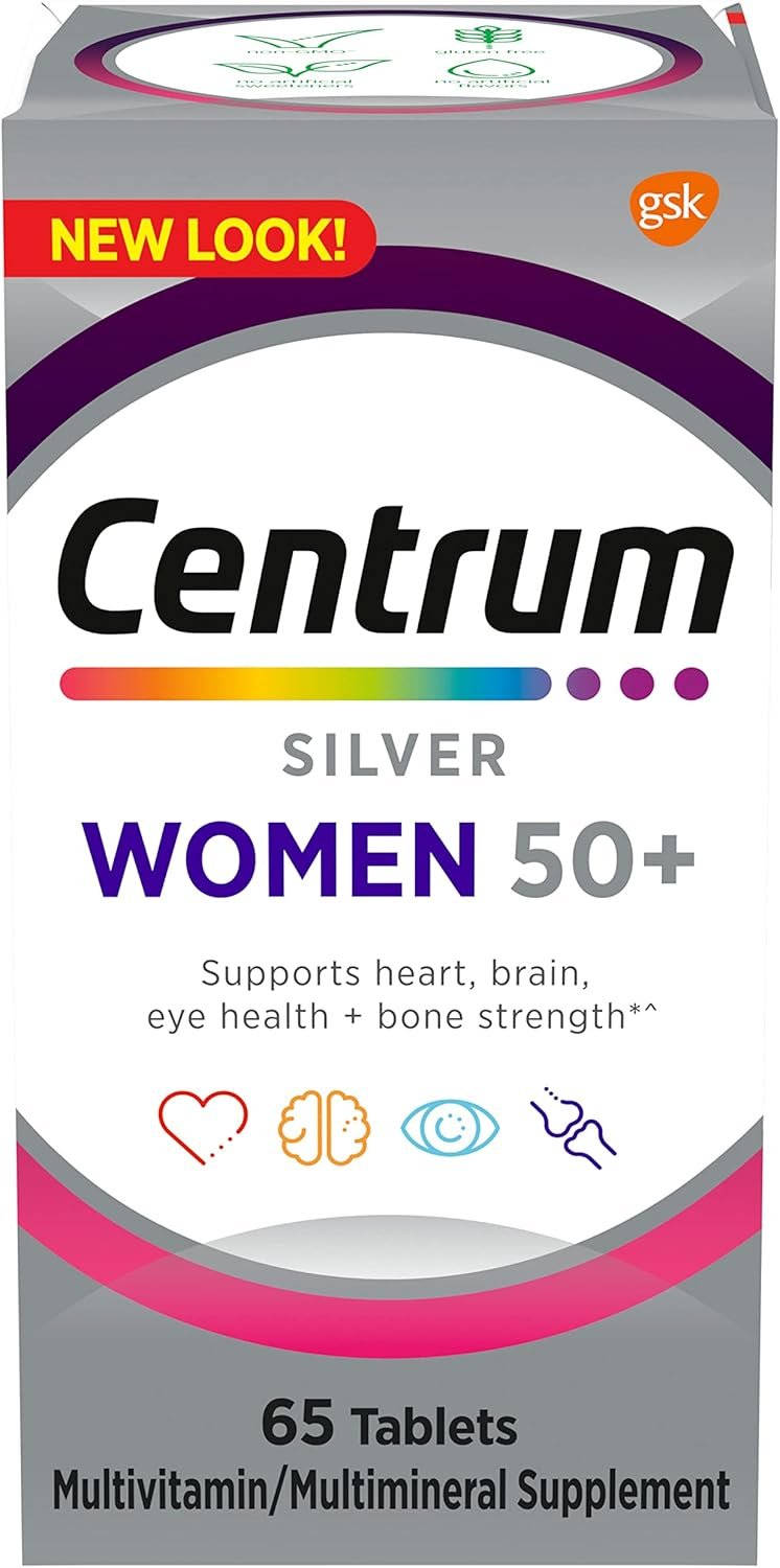 Centrum Silver Women’s Multivitamin for Women 50 Plus, Multivitamin/Multimineral Supplement with Vitamin D3, B Vitamins, Non-GMO Ingredients, Supports memory and cognition in older adults – 65 Ct