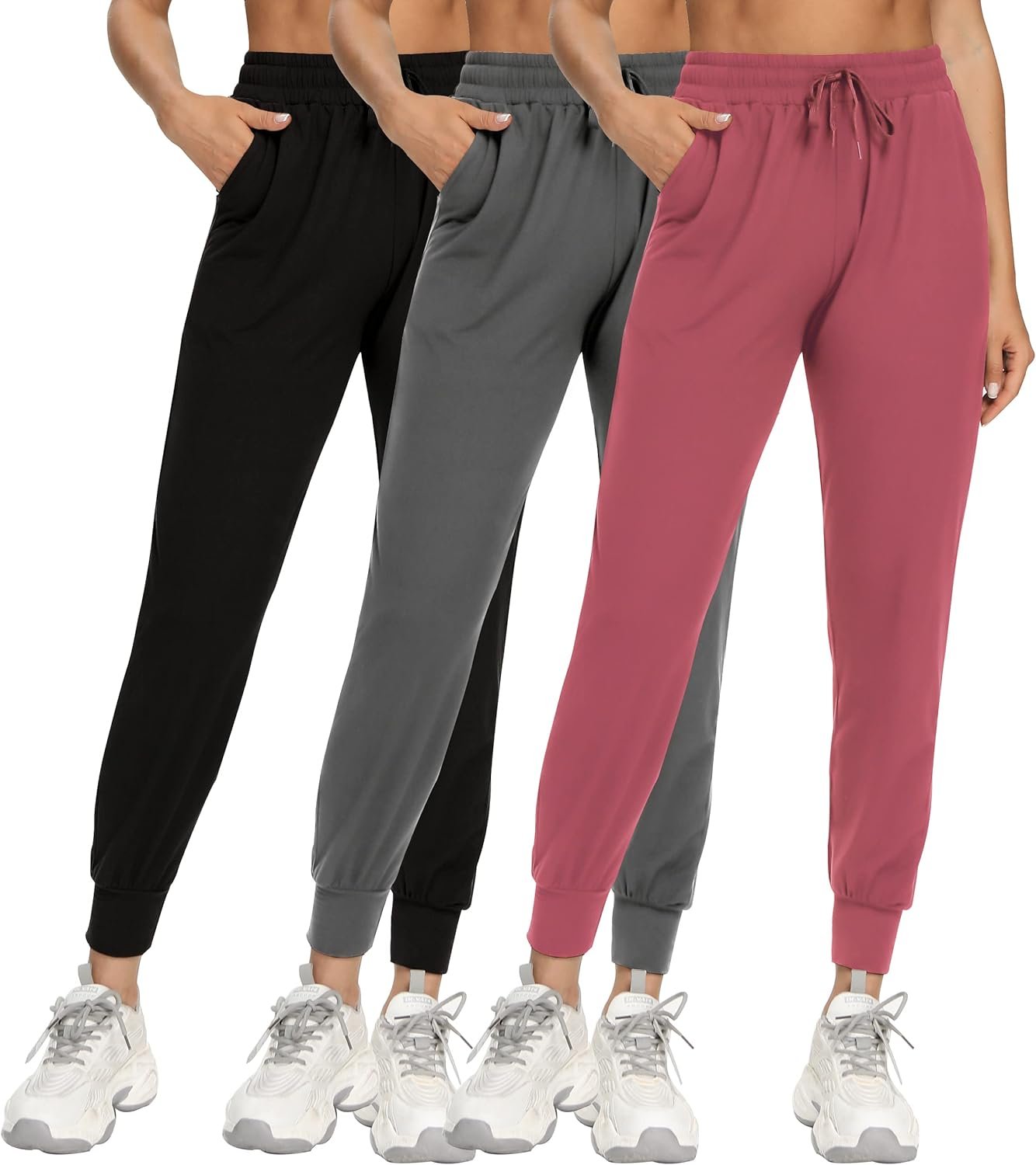 3 Pack Sweatpants for Women-Womens Joggers with Pockets Athletic Leggings for Workout Yoga Running