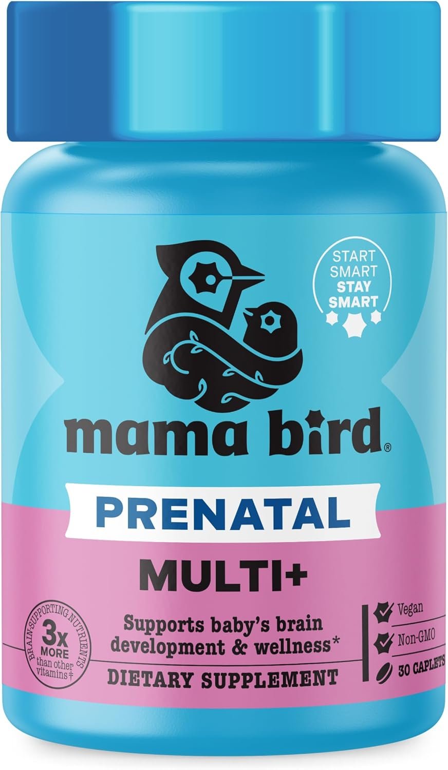 Best Nest Wellness Mama Bird Prenatal Multi Plus – Prenatal Care Supplement Supports Brain & Digestive Health – Vegan Multivitamin with L-Methylfolate, Probiotics & More – 30 Caplets (30 Servings)