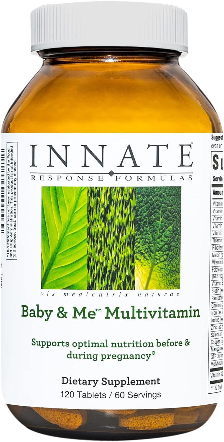 Innate Response Formulas Baby & Me Multivitamin – Prenatal and Postnatal Vitamin with Folate, Choline, and Vitamins B12 and D3 – Vegetarian, Non-GMO, and Gluten-Free – 60 Tablets (30 Servings)