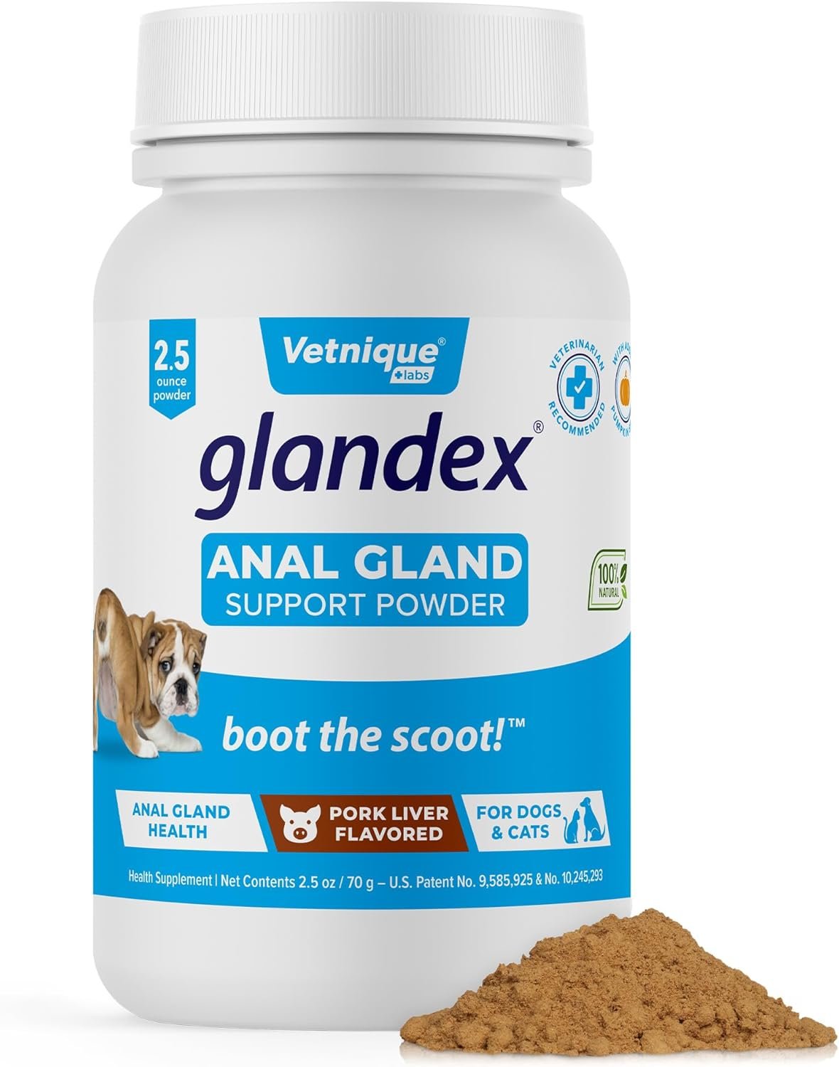 Vetnique Labs Glandex Dog Fiber Supplement Powder for Anal Glands with Pumpkin, Digestive Enzymes & Dog Probiotics for Digestive Health – Vet Recommended – Boot The Scoot (Pork Liver, 2.5oz Powder)