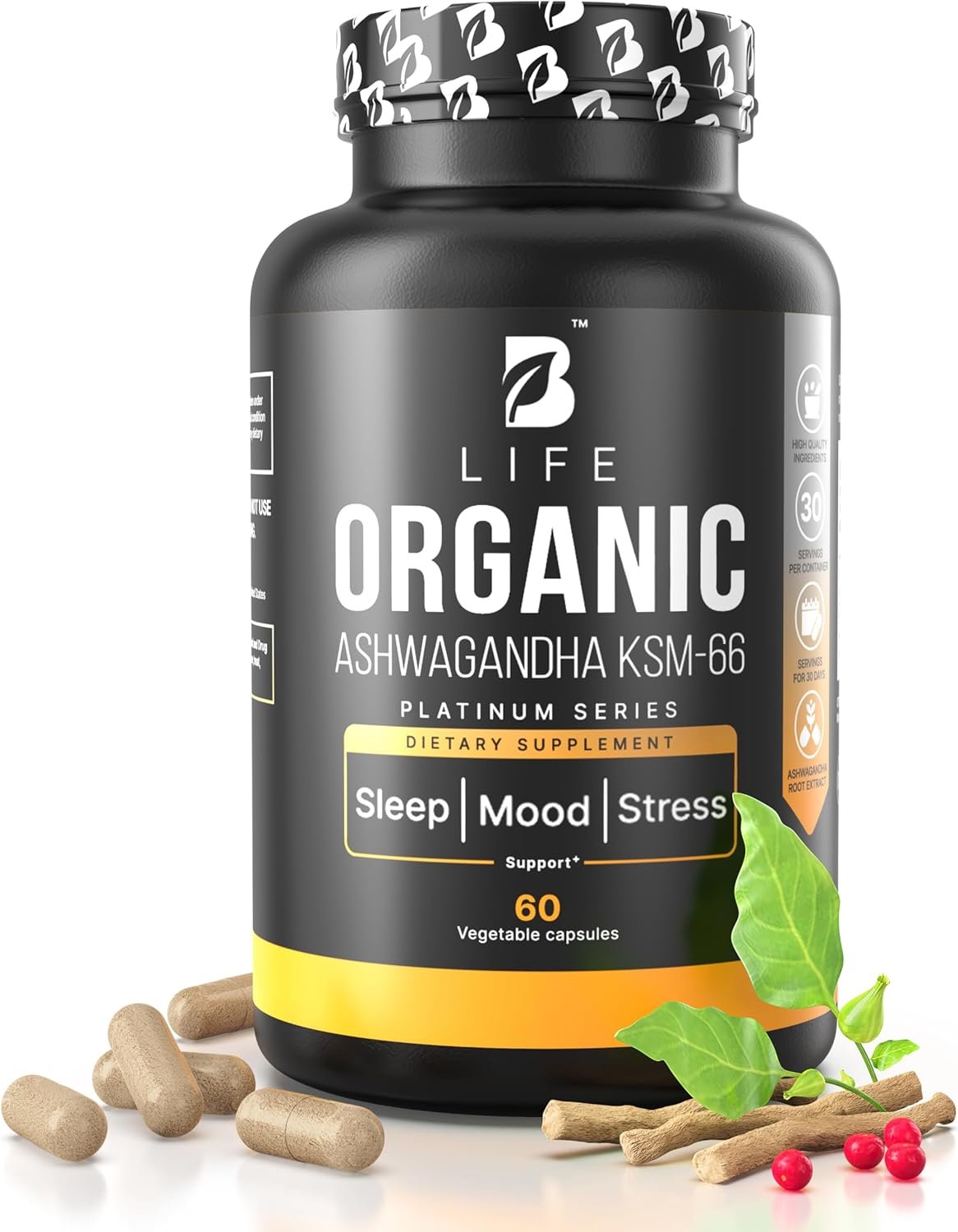 Organic Ashwagandha KSM-66 1000 mg Supplement | Adaptogen for Cortisol Support & Stress Relief | Mood, Calm & Sleep Aid for Men & Women | Ashwagandha ritual vitamins for women | 60 Vegan Caps