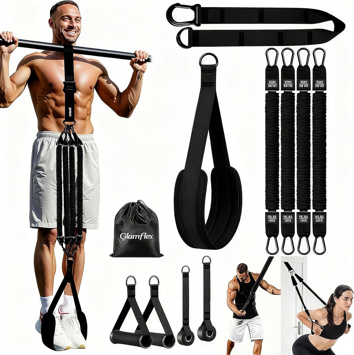 Adjustable Heavy Duty Pull Up Assistance Bands with Fabric Feet and Knee Rest – Pull Up Resistance Bands for Men, Women, and Seniors – Perfect for Dip and Resistance Strength Training Glamflex