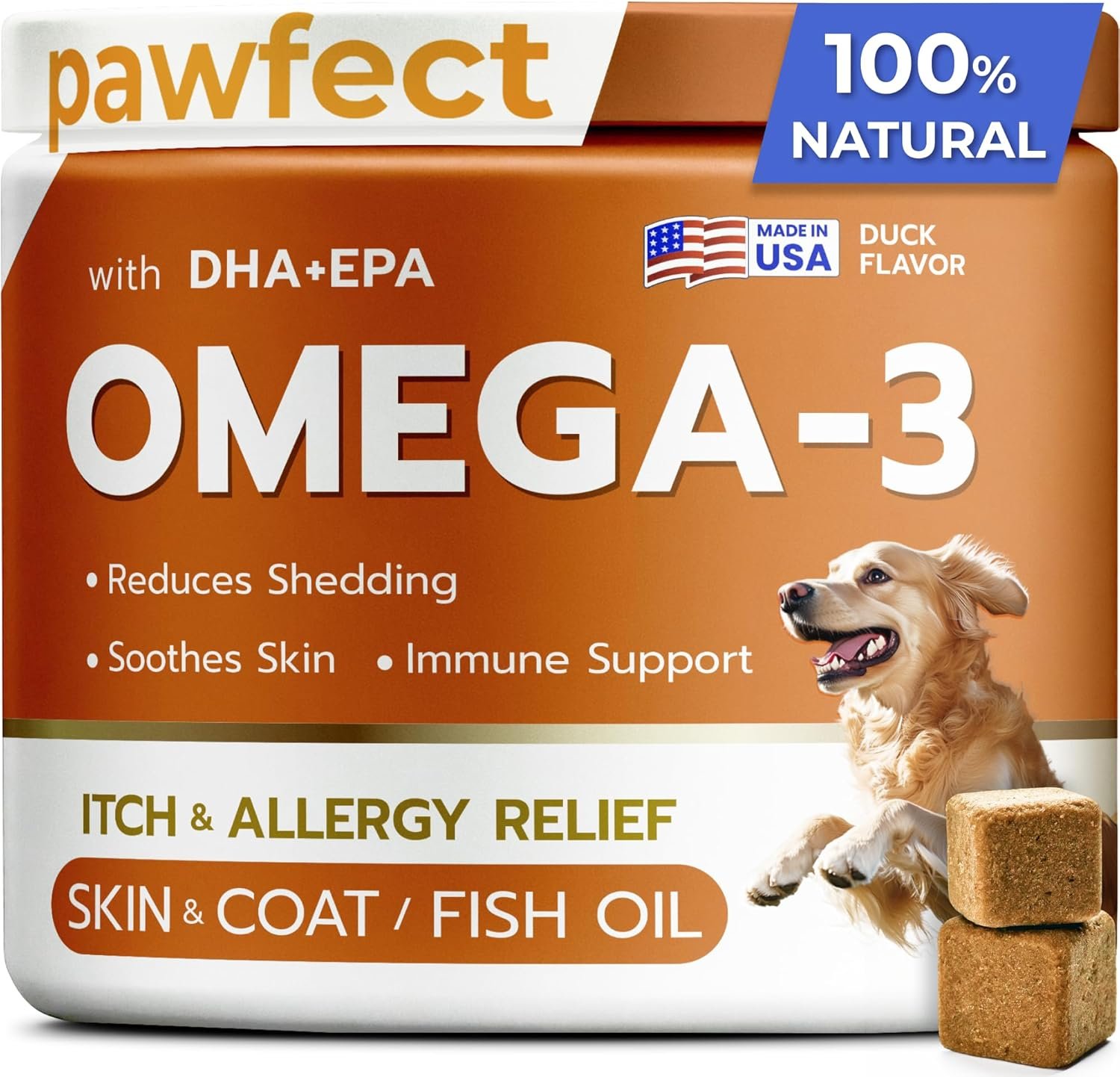 PawfectCHEW Fish Oil Omega 3 for Dogs – Allergy Relief – Joint Health – Itch Relief, Shedding – Skin and Coat Supplement – Alaskan Salmon Oil Chews – Omega 3 6 9 – EPA & DHA Fatty Acids