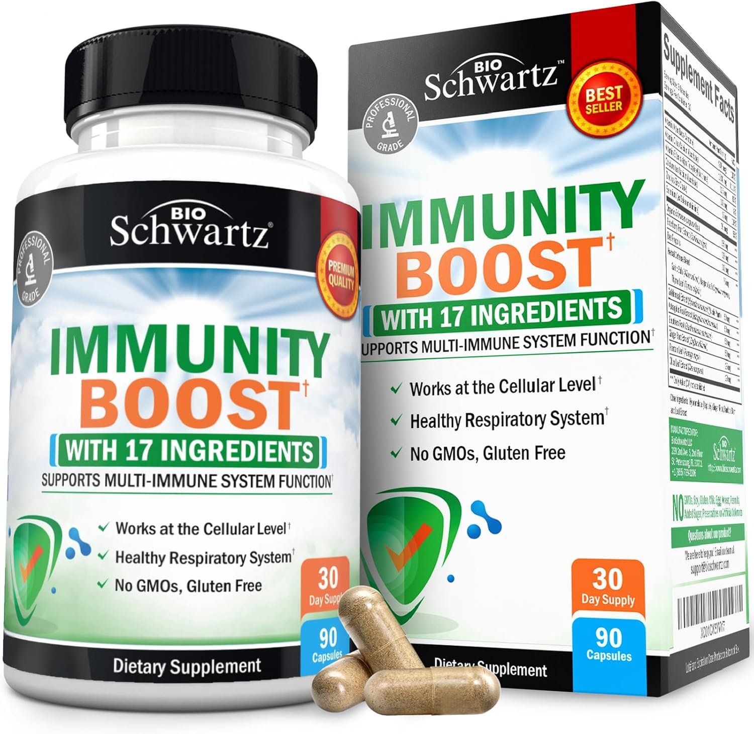 BioSchwartz Immune Support Supplement – Vitamin C with Zinc Elderberry Extract Ginger Bee Propolis Beta Carotenes, Immunity Boost for Adults, Immune Defense Antioxidant Vitamins, 90 Capsules