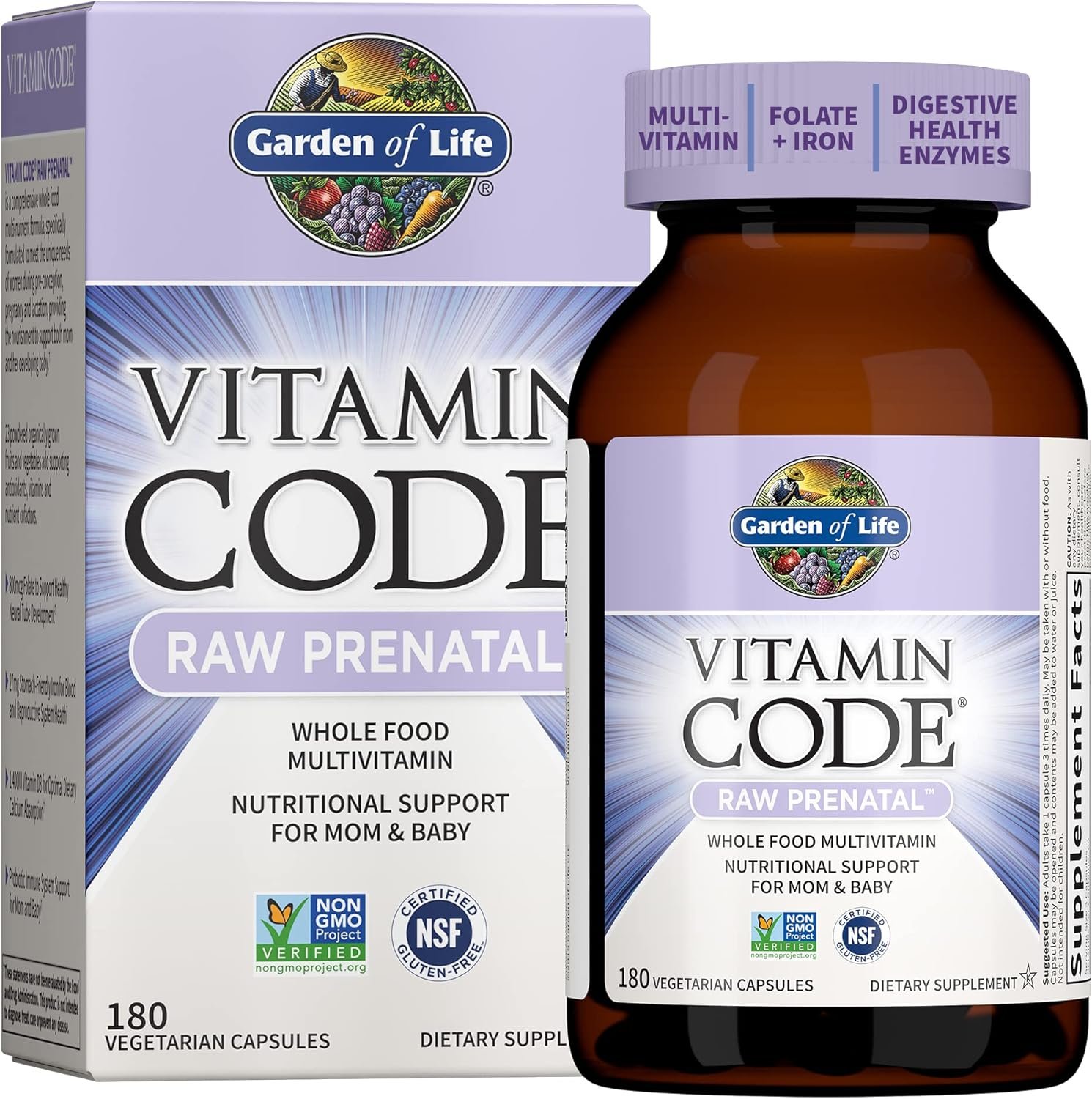 Garden of Life Prenatal Multivitamin for Women from Whole Foods with Biotin, Iron & Folate not Folic Acid, Probiotics for Immune Support – Vitamin Code Raw Pregnancy Must Haves – 180 Capsules
