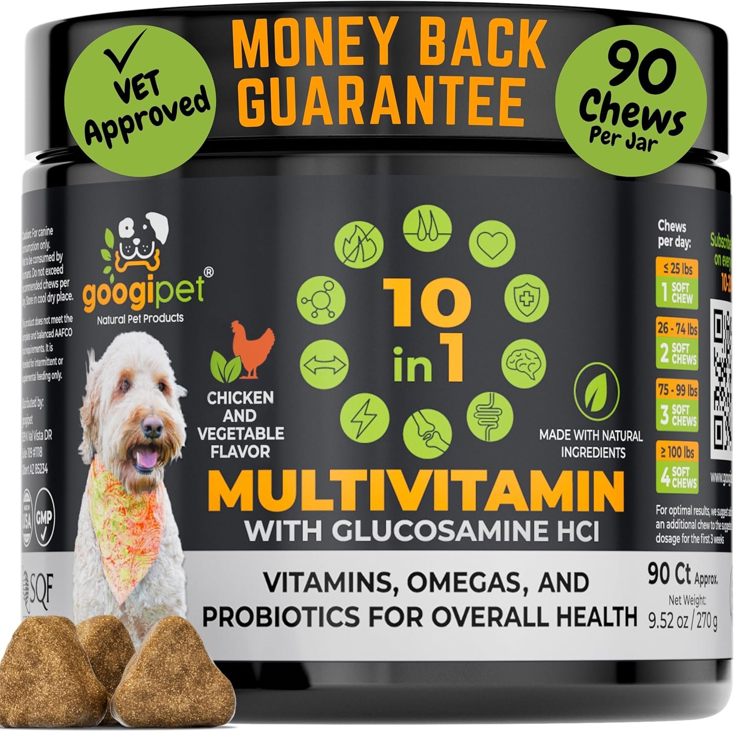 Googipet Premium 10 in 1 Dog Vitamins Multivitamin Chewable with Probiotics for Gut Health, Dog Vitamins and Supplements w/Vitamin C & Glucosamine for Joint Support (Chicken & Vegetable Flavor)