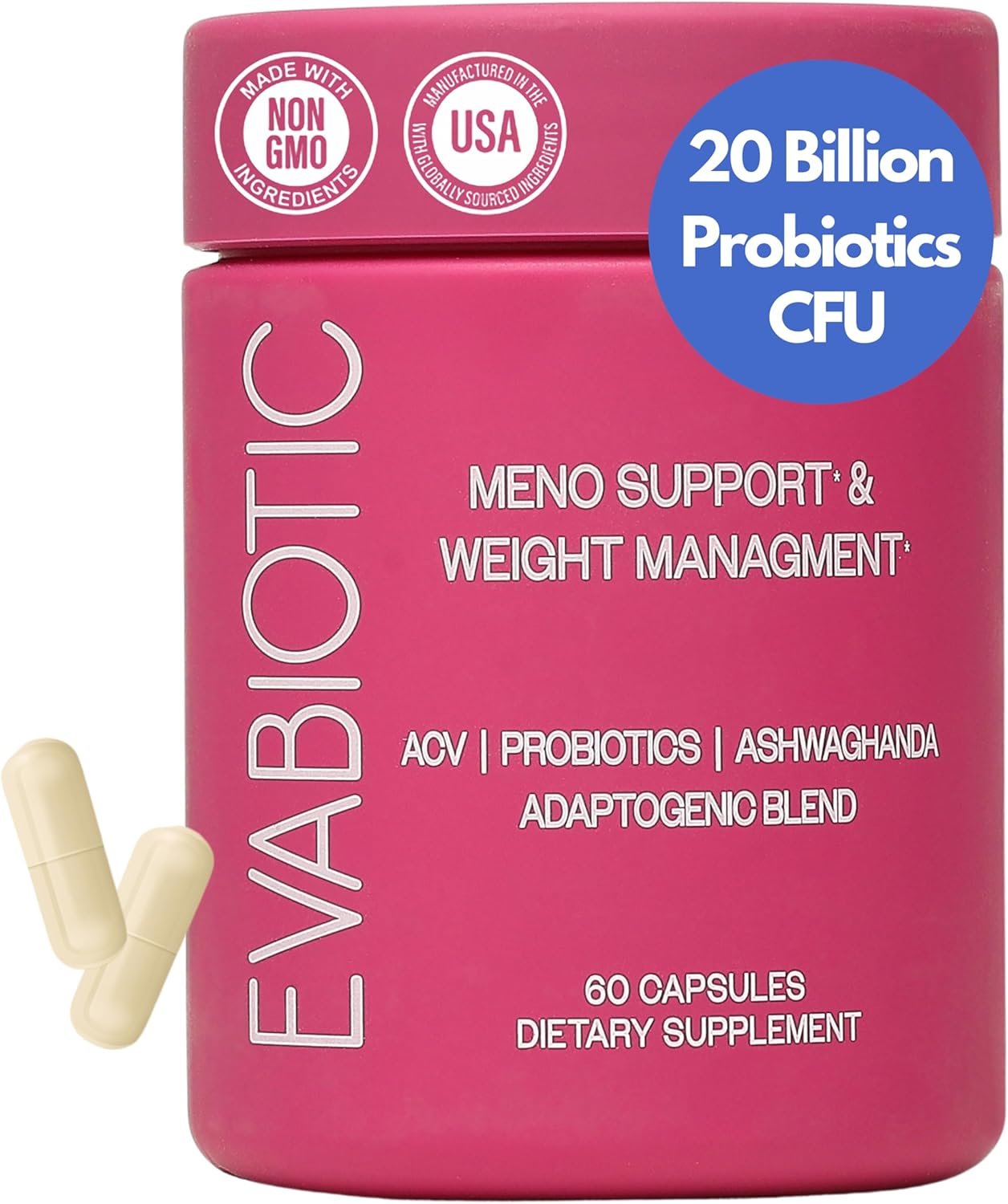 Complete Menopause Vitamins – Ashwaghanda, Probiotics, ACV for Weight Management, Hot Flashes, Night Sweats, Bloat, Hormone Balance – Vegan 60 Caps Menopause Supplements for Women Non-GMO
