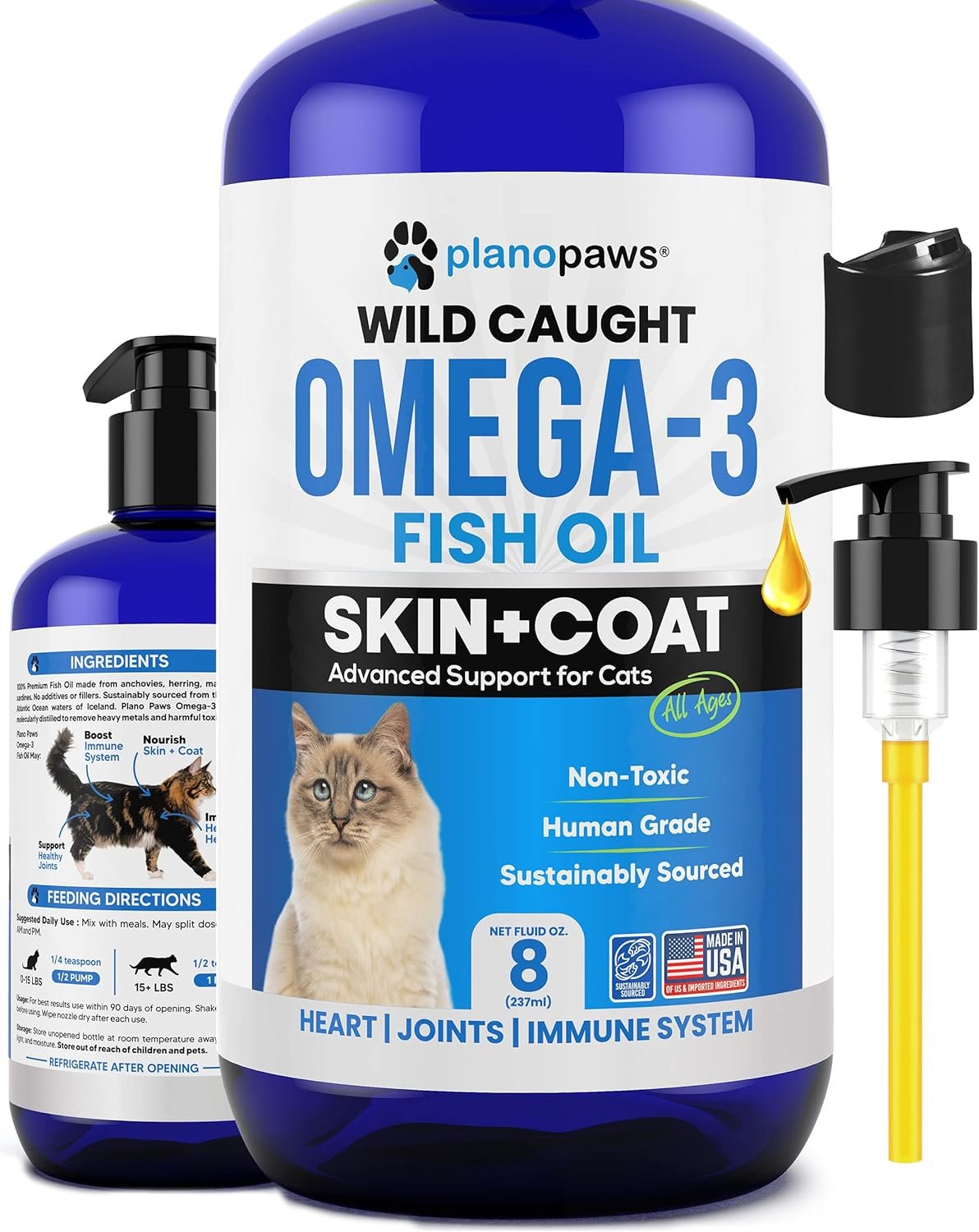 Omega 3 Fish Oil for Cats – Better Than Salmon Oil – Kitten & Cat Vitamins and Supplements – Cat Dandruff Treatment – Liquid Fish Oil for Pets – Shedding Support – Cat Health Supplies for All Ages