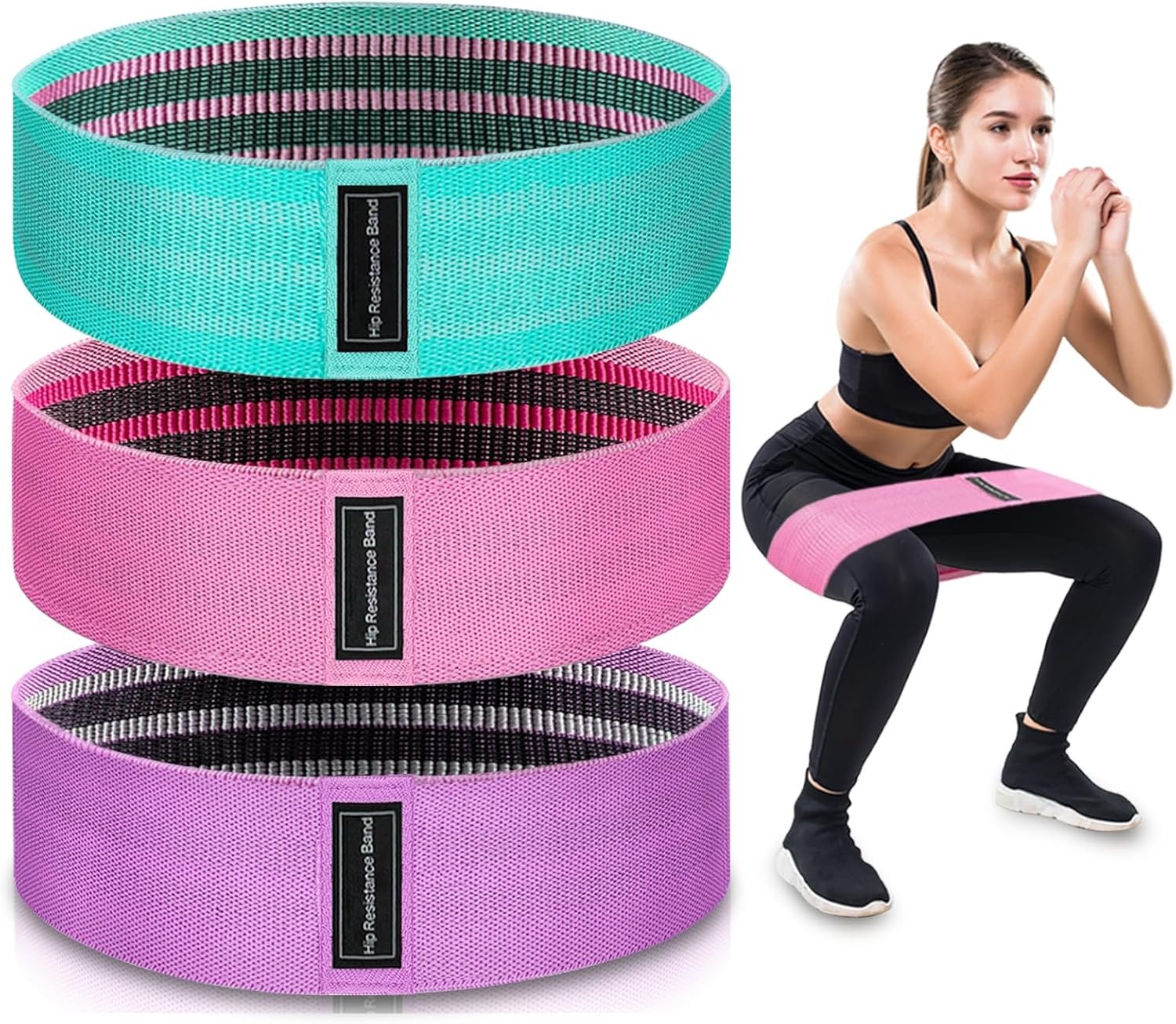 Exercise Bands, 3 Levels Fabric Resistance Bands for Working Out, Workout Bands Resistance for Women & Men, Multi-Colored Fabric Booty Bands