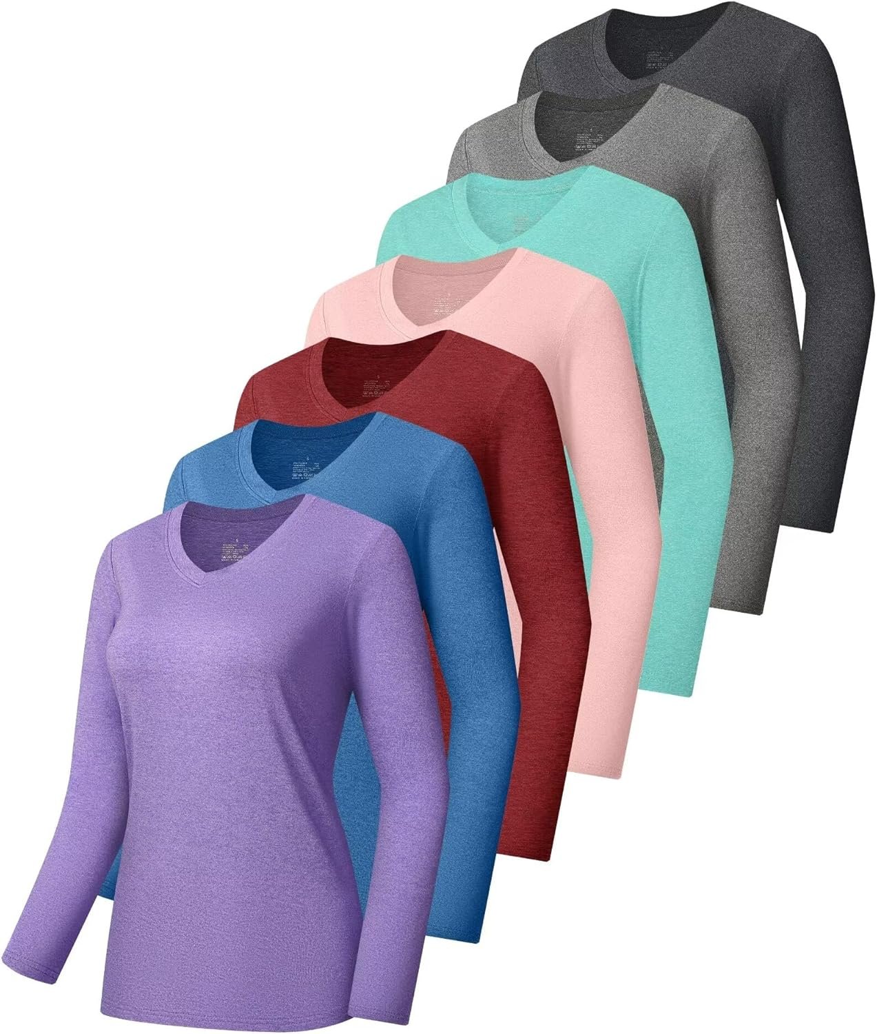 7 Pack Womens Long Sleeve Athletic Shirts UV Sun Protection UPF 50+ Quick Dry Workout Running Tops V Neck