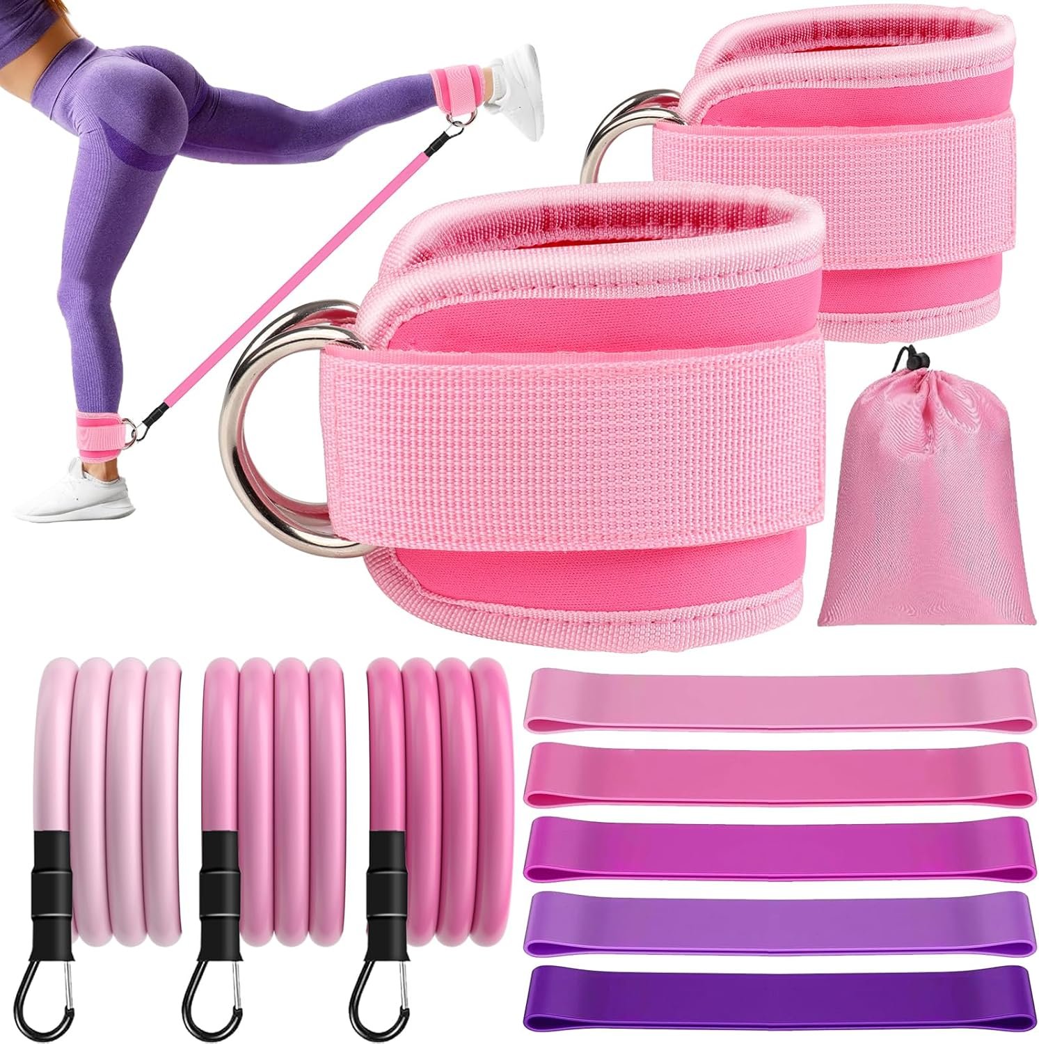 11 Pcs Ankle Resistance Bands with Cuffs, Glutes Workout Ankle Weights for Women Working Out, Exercise Bands Set with Ankle Straps for Leg Butt Exercise Equipment – Perfect for Home Workouts