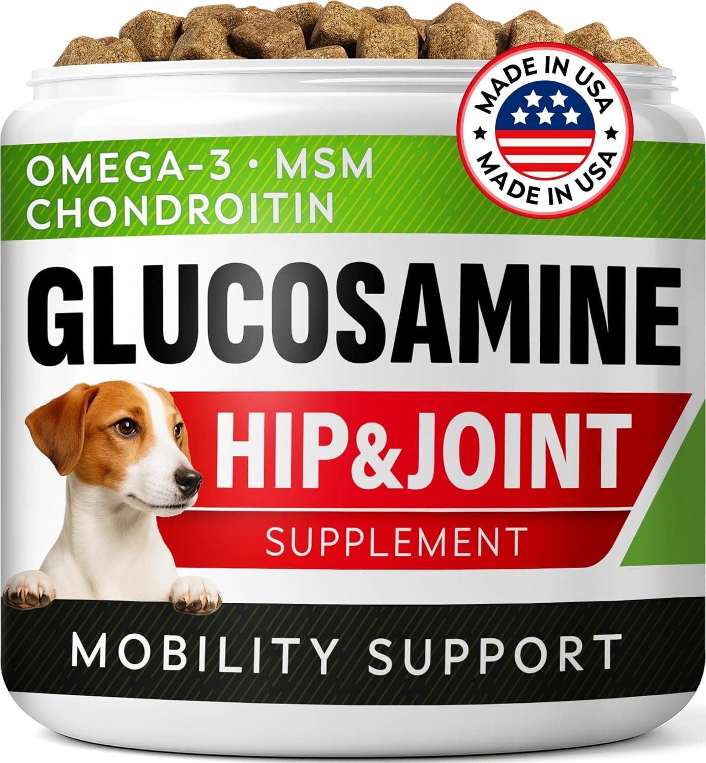 Glucosamine Treats for Dogs – Joint Supplement w/Omega-3 Fish Oil – Chondroitin, MSM – Advanced Mobility Chews – Joint Pain Relief – Hip & Joint Care – Chicken Flavor – 120 Ct – Made in USA