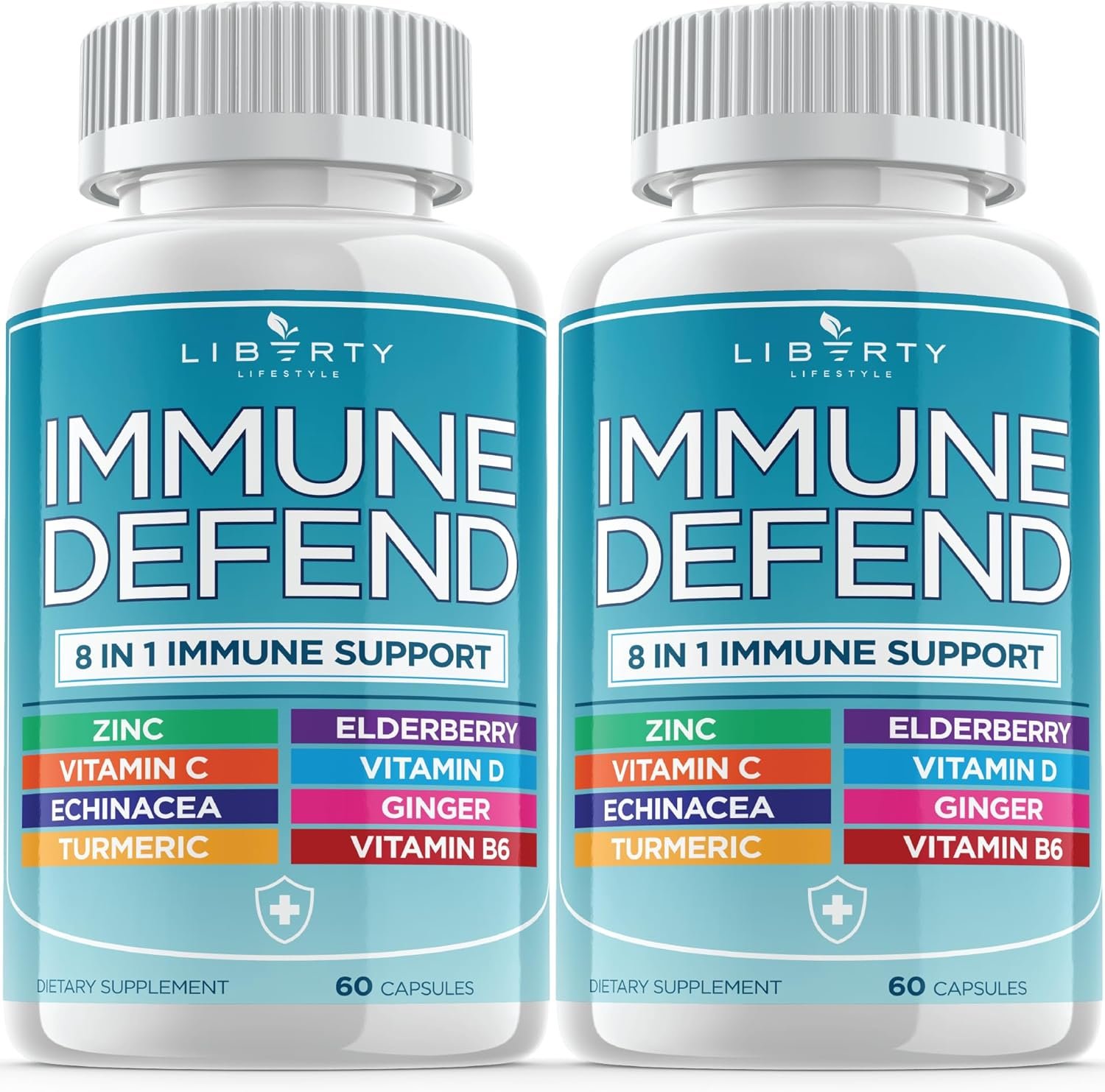 8 in 1 Immune Defense Support, Immunity Vitamins Supplement Booster with Zinc 50mg, Vitamin C Elderberry Vit D3 5000 IU, Turmeric Curcumin & Ginger, Echinacea – Allergy Relief for Kids Adults (2 Pack)