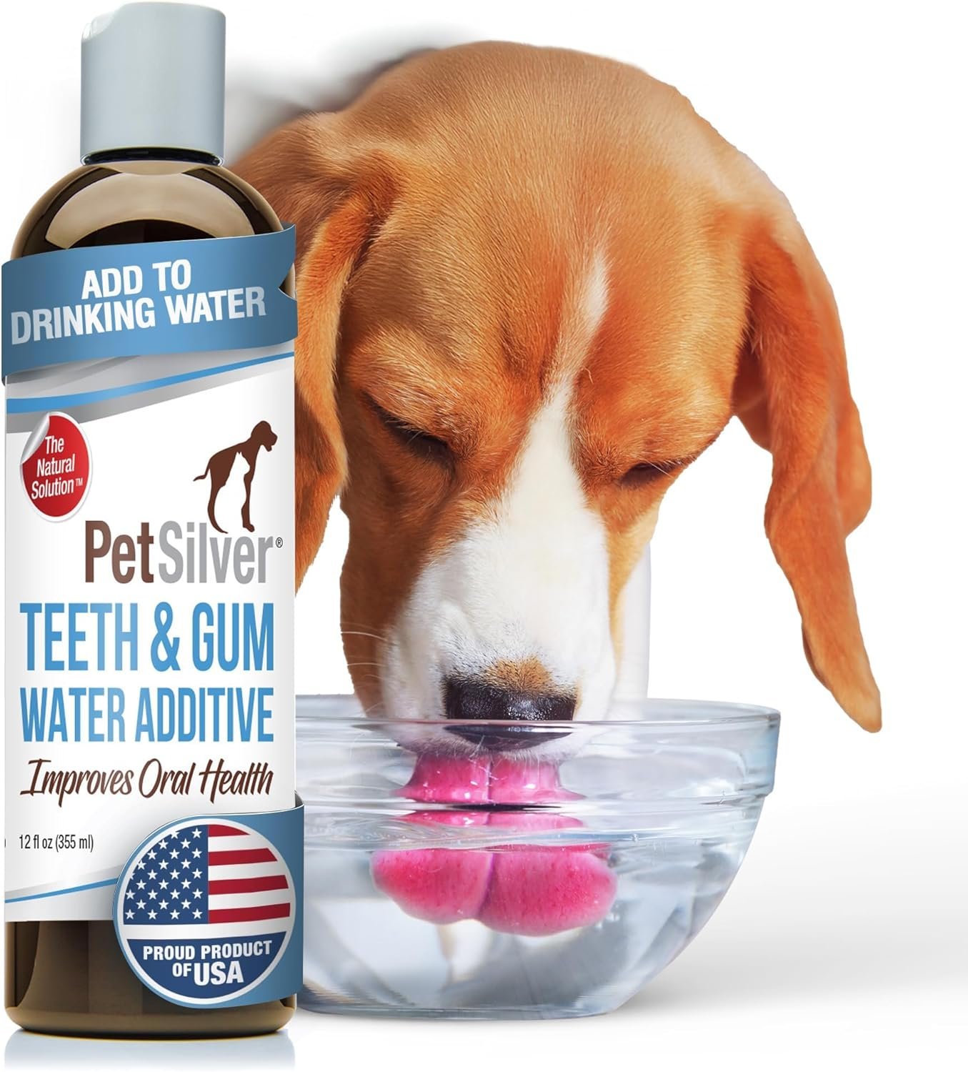 PetSilver Teeth & Gum Water Additive for Dental Care – Pet Breath Freshener – Targets Tartar, Plaque & Eliminates Bad Breath – Dog Oral Care & Cat Teeth Cleaning – No Brushing & Tasteless – 12 fl oz