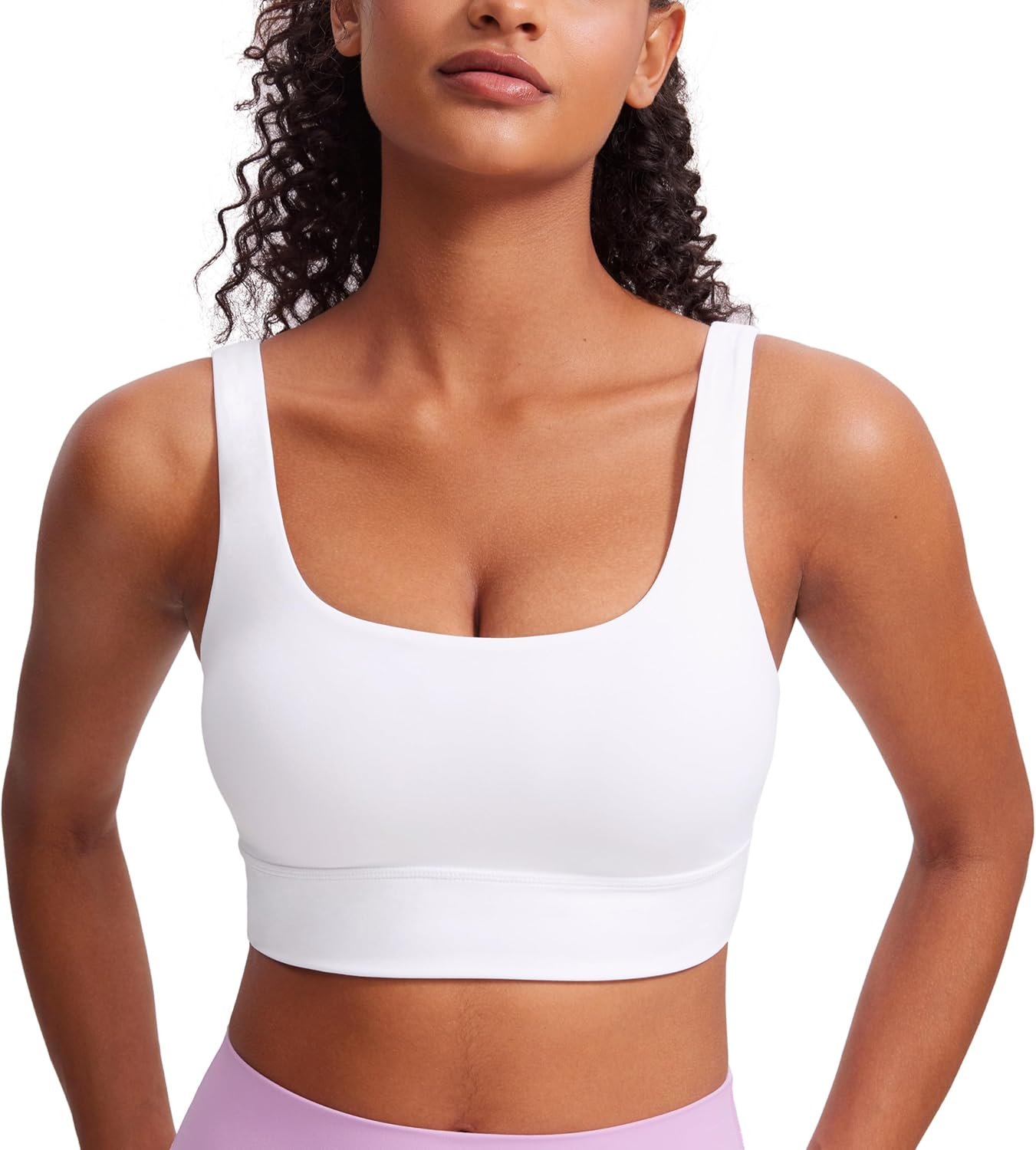 CRZ YOGA Womens Butterluxe U Back Sports Bra – Scoop Neck Padded Low Impact Yoga Clothes Workout Crop Top with Built in Pads