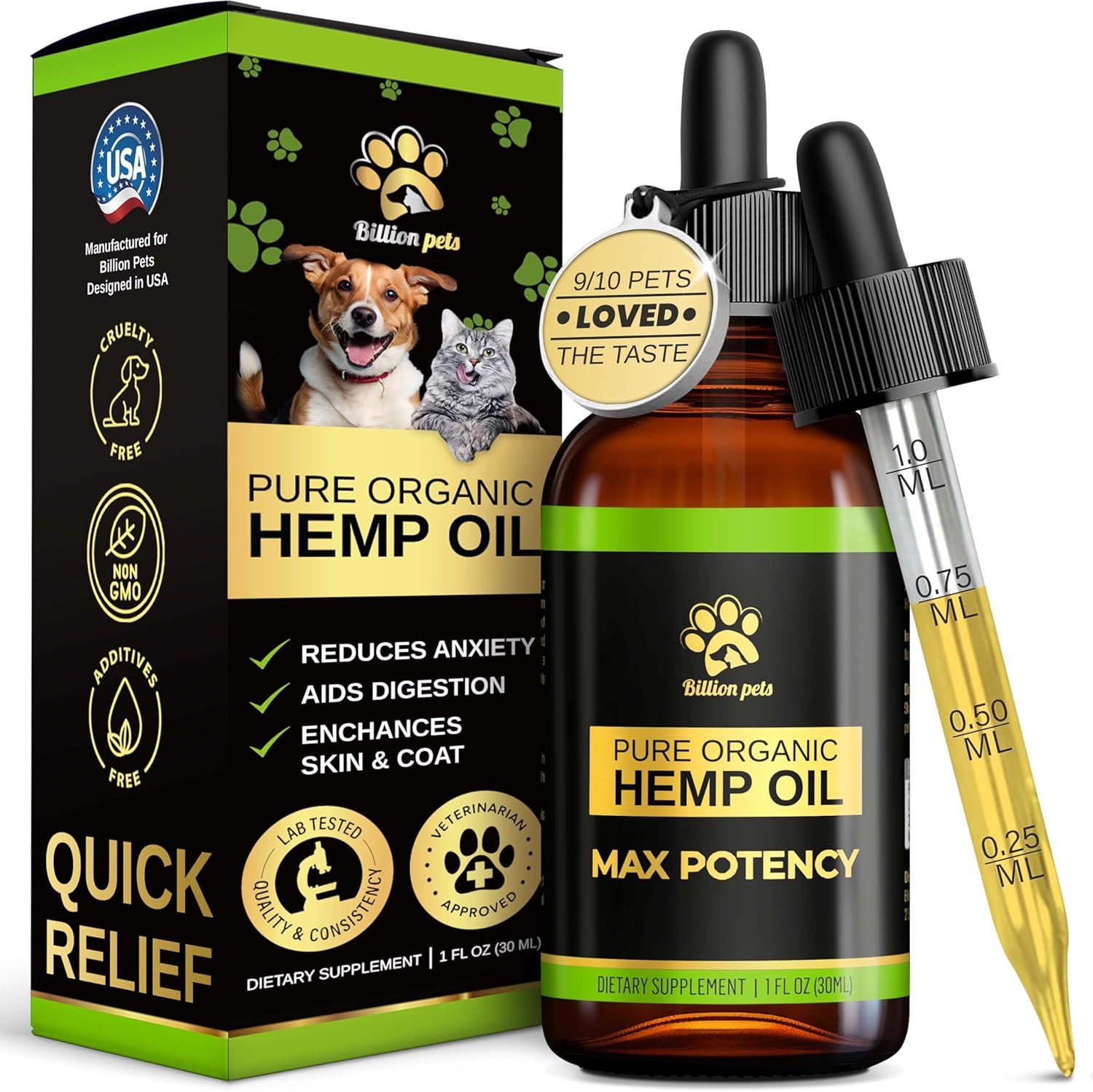 Billion Pets – Hemp Oil for Dogs and Cats – Helps with Anxiety, Pain, Stress, Sleep, Arthritis, Seizures Relief – Hip and Joint Support – Calming Drops Treats