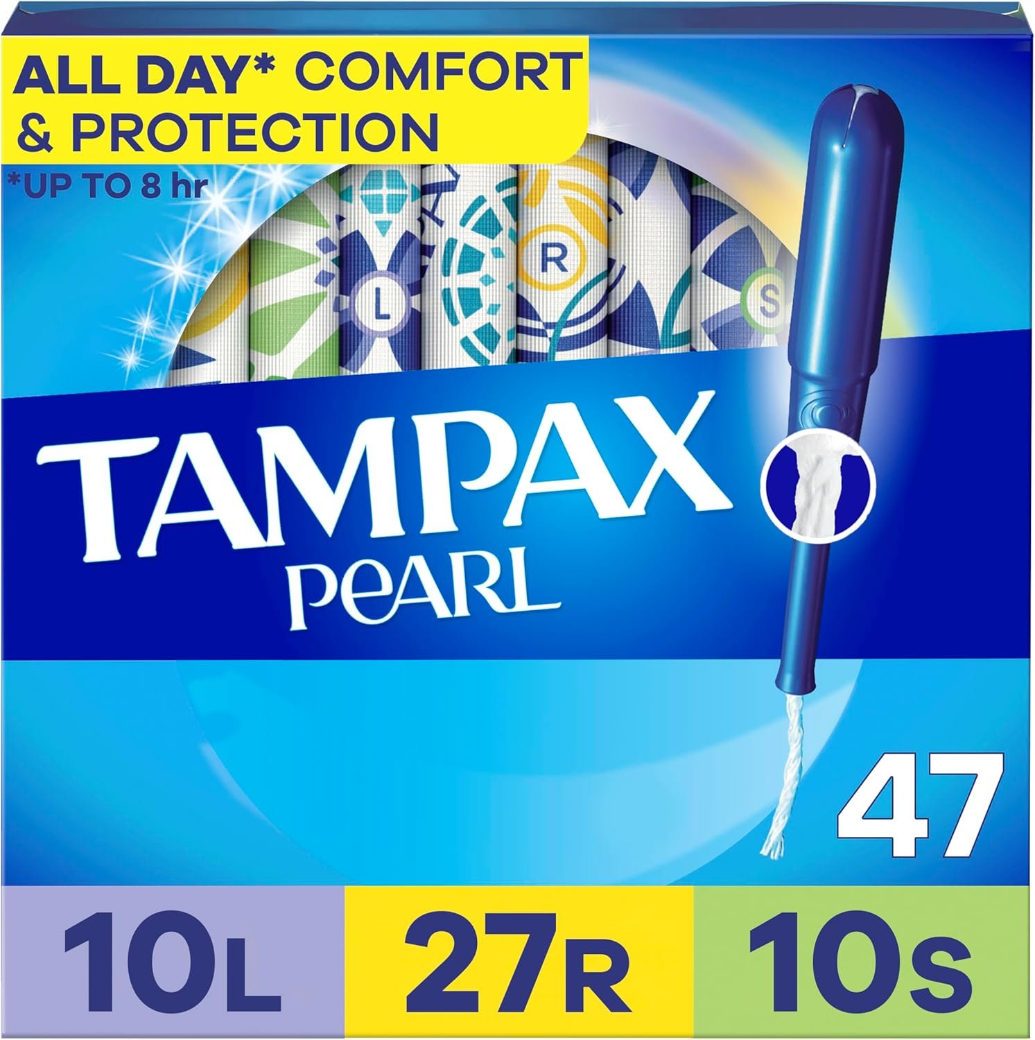 Tampax Pearl Tampons for Women Multipack, with LeakGuard Braid, Light/Regular/Super Absorbency, Unscented, 47 Count