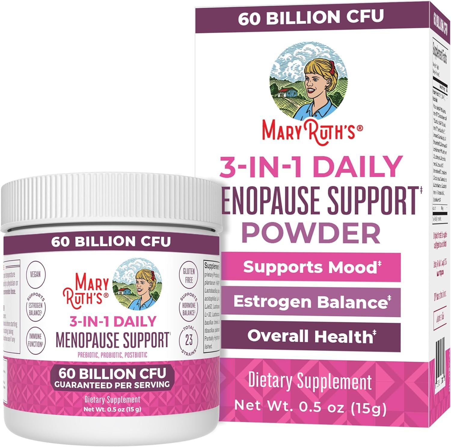 MaryRuth’s 3-in-1 Menopause Probiotics for Women | Menopause Supplement | Estrogen & Hormone Balance Support Supplement | 60 Billion CFU | 0.5 oz