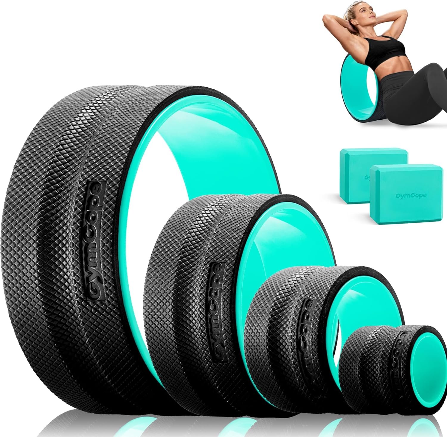 Back Roller Wheel Set of 4 with 2 Yoga Blocks – Foam Back Stretcher for Pain Relief, Spine Cradle Deep Tissue Massage Roller for Stretching & Physical Therapy