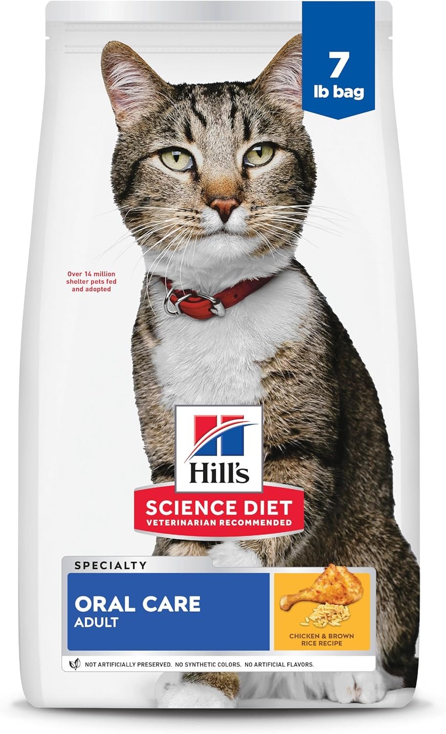 Hill’s Science Diet Oral Care, Adult 1-6, Plaque & Tartar Buildup Support, Dry Cat Food, Chicken Recipe, 7 lb Bag