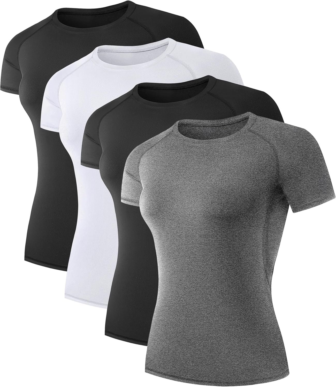 TELALEO 4 Pack Women’s Compression Shirt Running Athletic T-Shirts Workout Tops Baselayer Short Sleeve Yoga Gym Sports Gear
