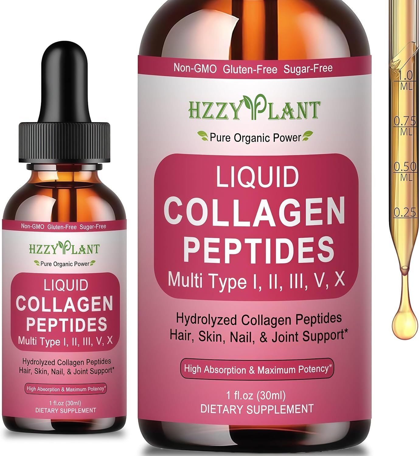 Liquid Collagen Peptides – Multi Collagen for Women Type I, II, III, V, X with Glucosamine, MSM, Hyaluronic Acid, High Absorption Hydrolyzed Collagen Peptides Drops for Skin Hair Nail & Joint, Non-GMO
