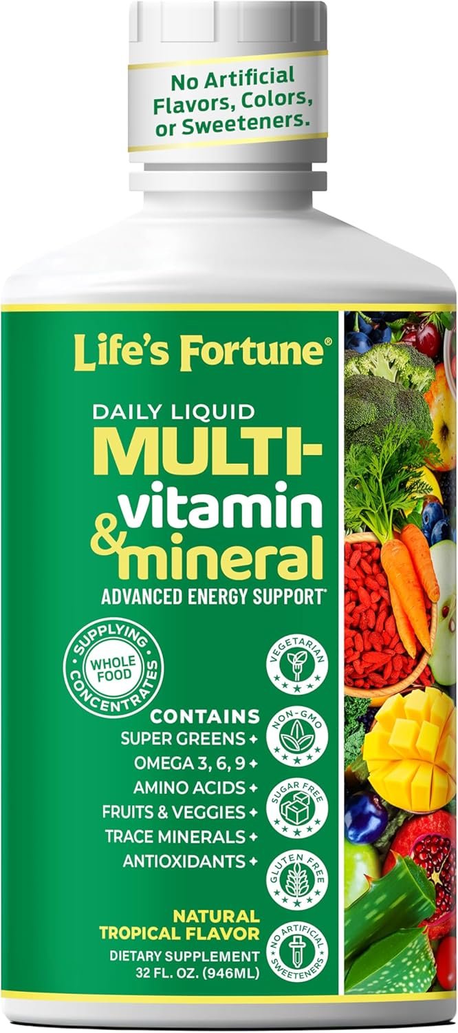 Life’s Fortune Liquid Multivitamin for Adults Men & Women, Teens – High Absorption Daily Vitamins – Trace Minerals, Amino Acids with Biotin, L-Arginine, Potassium – Tropical Flavor, Sugar Free, 32 oz