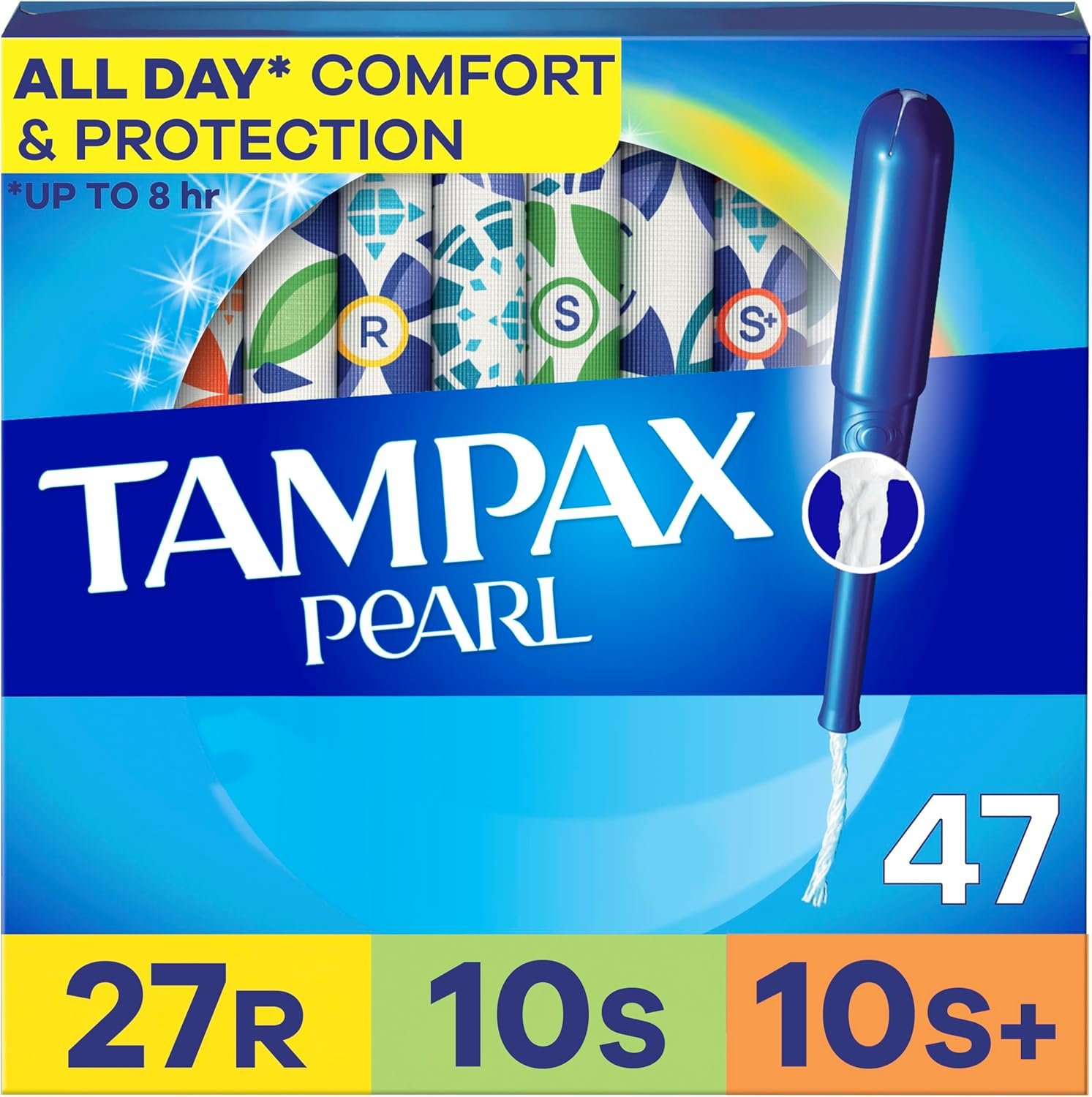 Tampax Pearl Tampons for Women Multipack, with LeakGuard Braid, Regular/Super/Super Plus Absorbency, Unscented, 47 Count