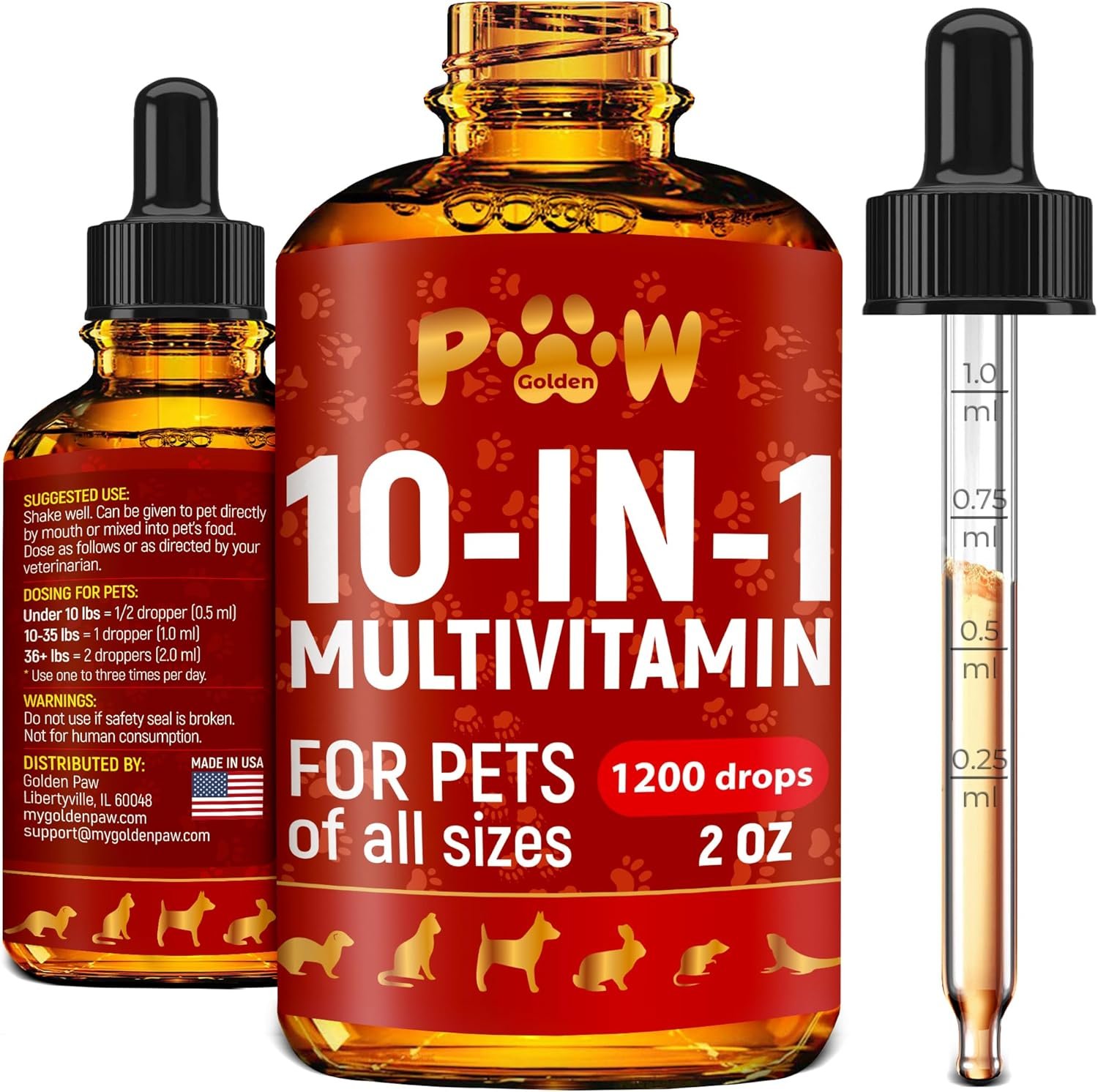 Cat Multivitamin B, C, & D3 – Liquid 10 in 1 Multivitamin for Dogs – Dog Vitamins and Supplements to Help with Allergies & UTIs – Cat Vitamins for Skin & Coat – Glucosamine for HIPS & Joints – 2 Oz