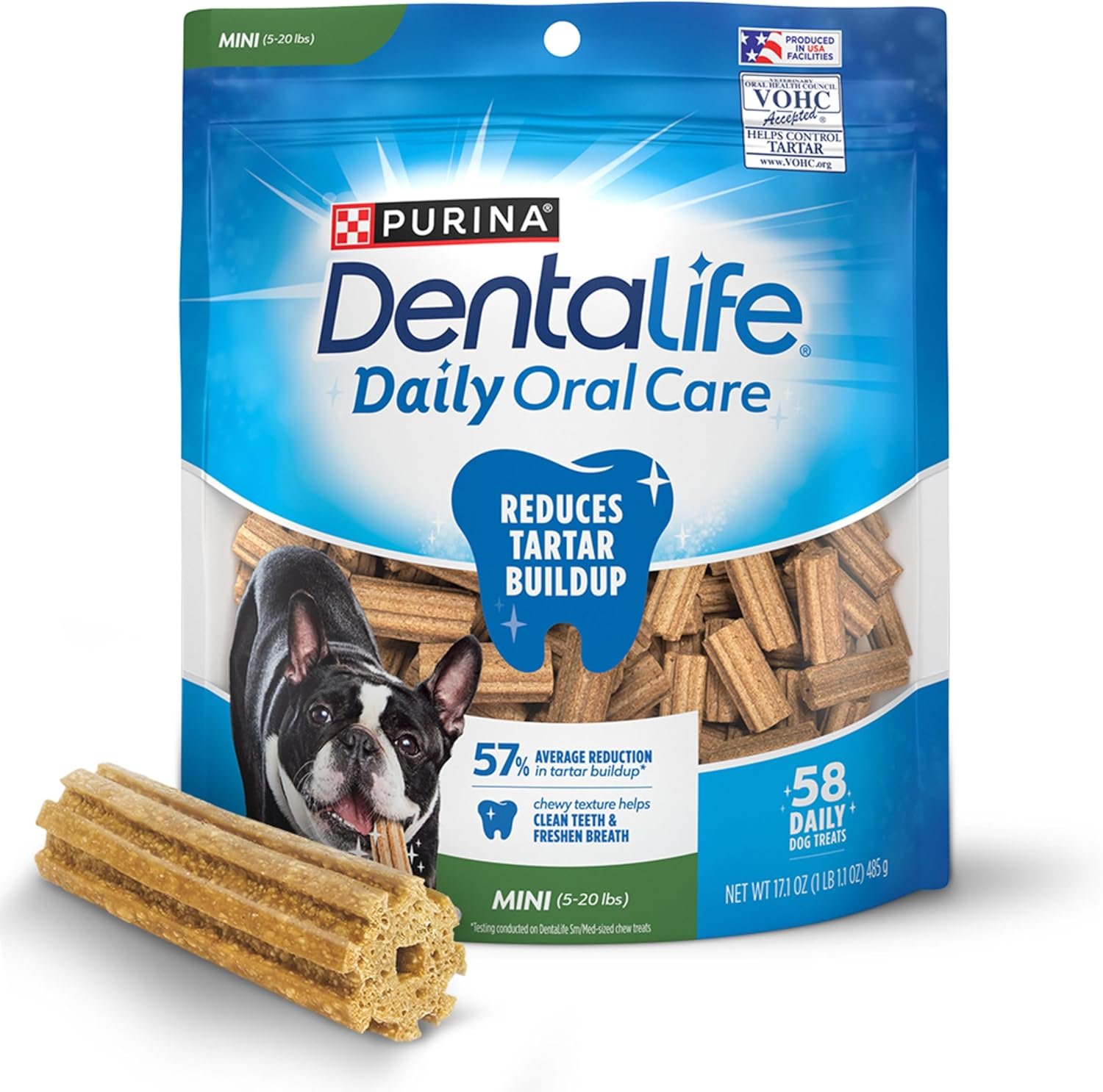 DentaLife Daily Oral Care Dog Treats for Small Dogs 5-20 lbs., Chewy Dental Treat to Freshen Breath and Fight Tartar, Chicken Flavor, 17.1 oz., 58 Chews – 58 ct. Pouch