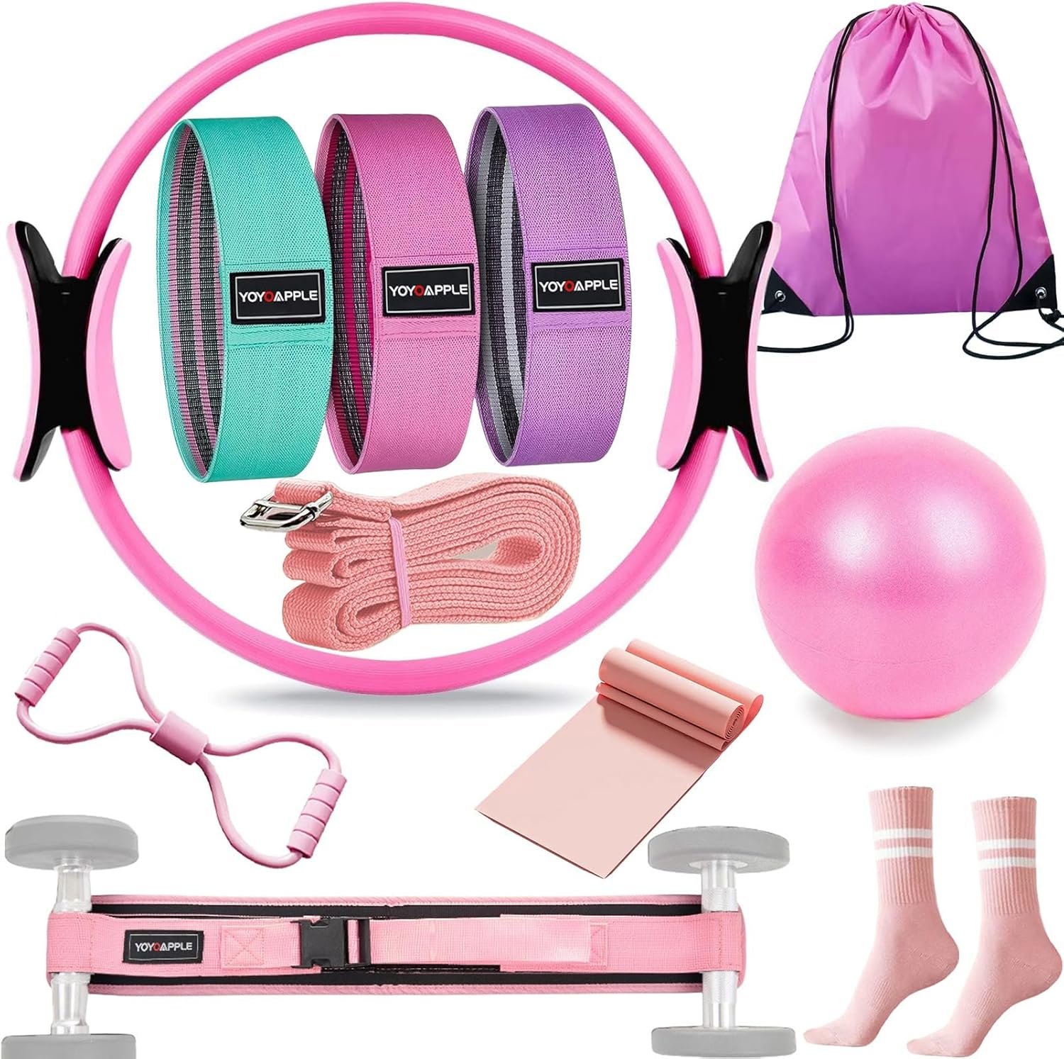 at Home Pilates Essentials Kit for Women,11pcs Pilates Kit for Home Workouts Women,Pilates Kit for Home Workouts Women,Pilates Ball and Ring Set,Pilates Accessories for Home Workouts