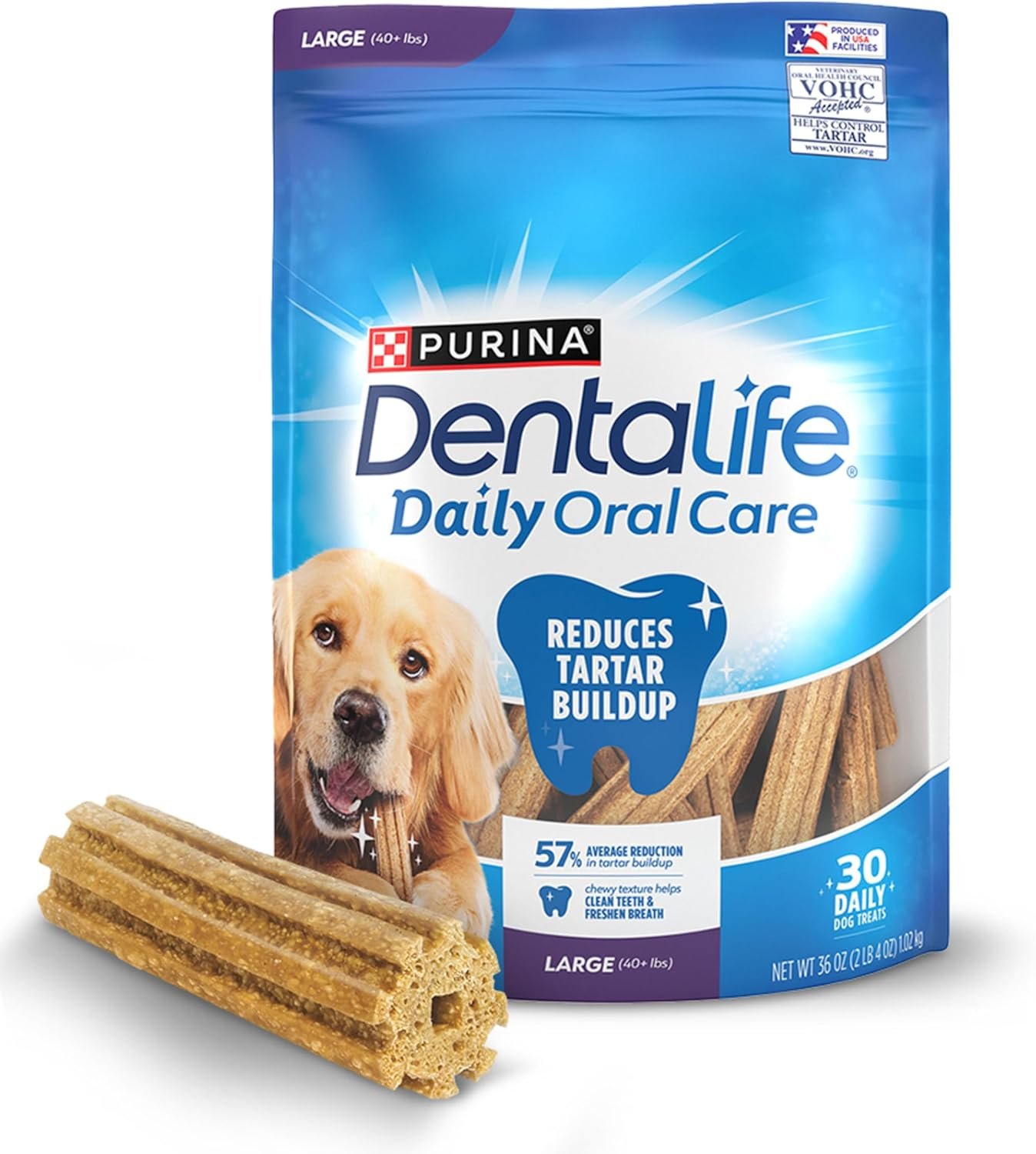DentaLife Daily Oral Care Dog Treats for Large Dogs, Chewy Dental Treat to Freshen Breath and Fight Tartar, Chicken Flavor – 30 ct. Pouch