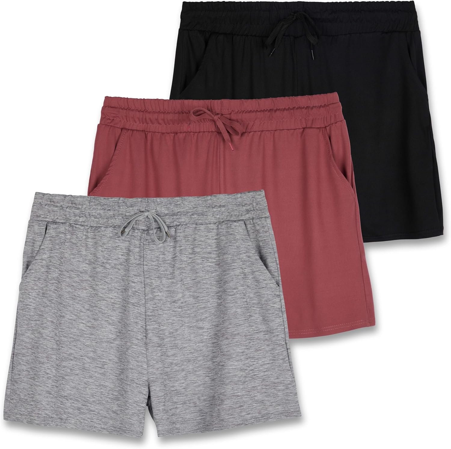 Real Essentials 3 Pack: Womens Ultra-Soft Athletic Lounge Casual Sweat Shorts with Pockets (Available in Plus Size)