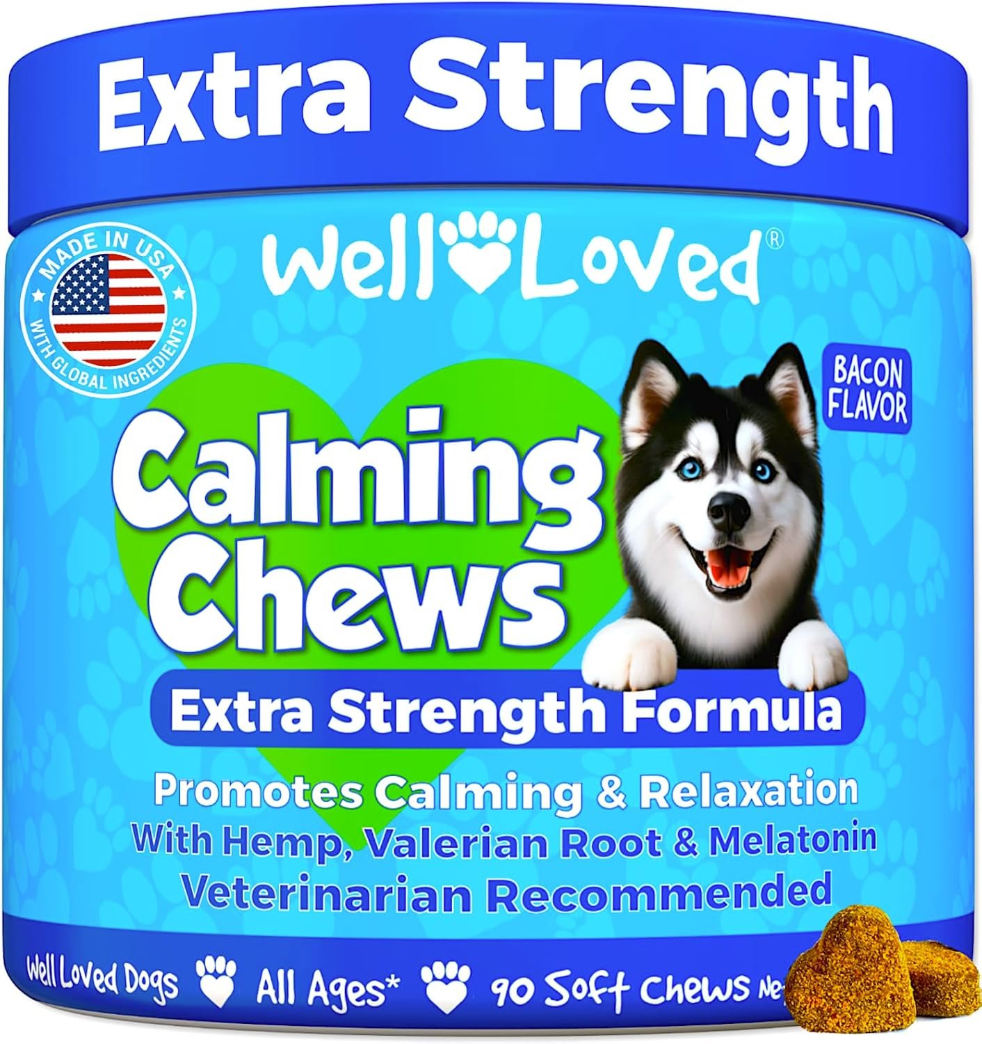 Calming Chews for Dogs – Dog Calm Treats, Made in USA, Vet Recommended, Behavior Support with Melatonin & Hemp, Stress, Separation, Fireworks, Travel, Extra Strength