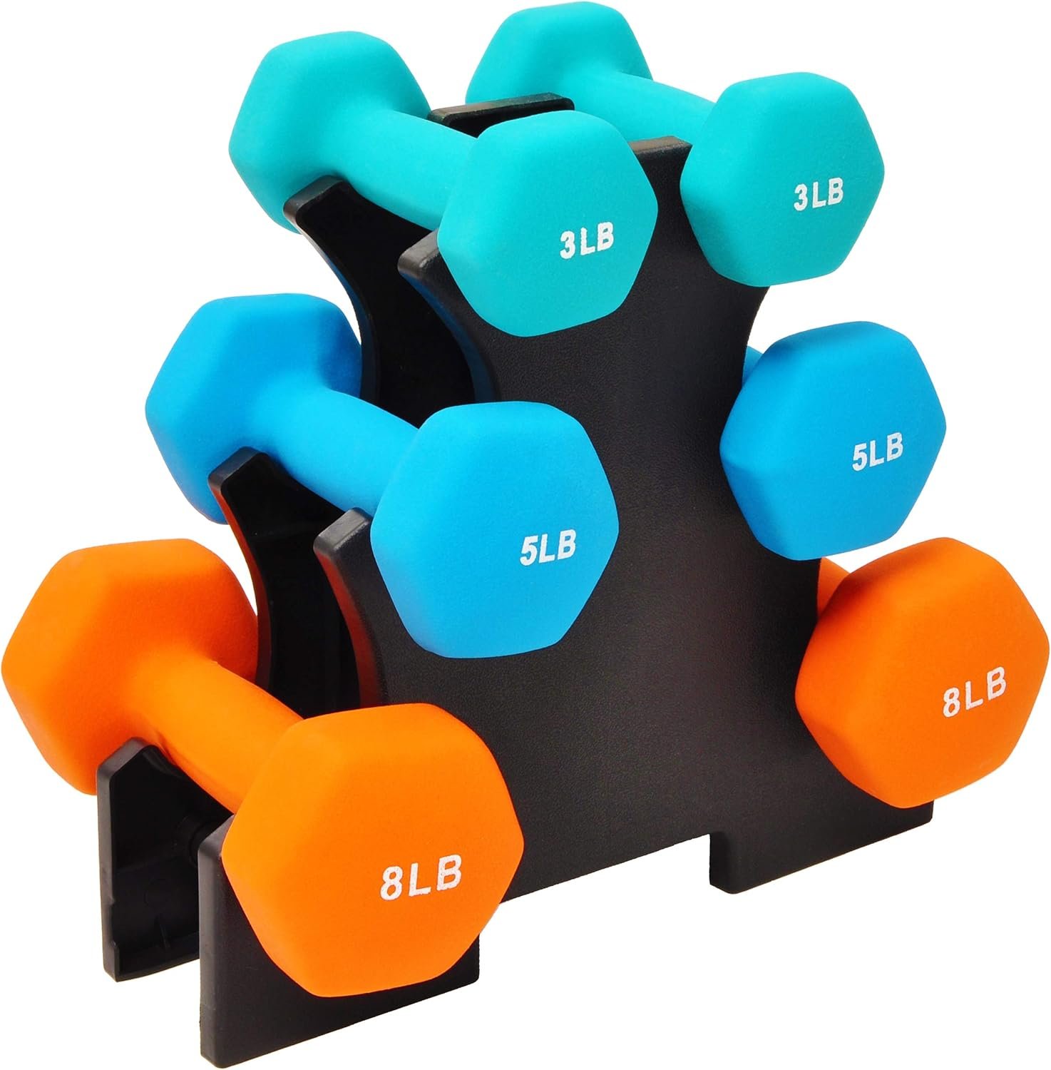 Fitvids Rubber Coated Hex Dumbbell Weight Set and Storage Rack, 100LB, 150LB or 200LB Set, 5-20 lbs, 5-25 lbs or 10-30 lbs Pairs