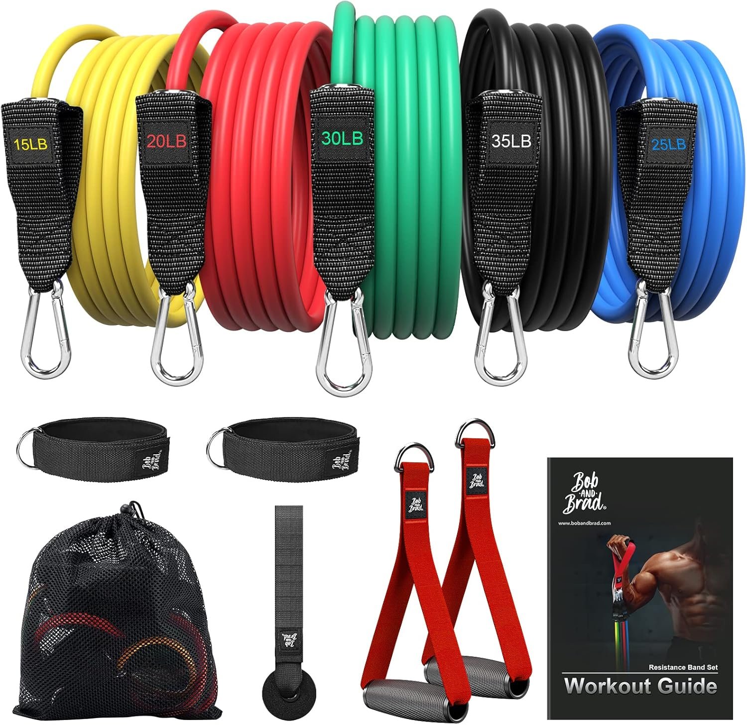 BOB AND BRAD Resistance Bands, Resistance Bands Set for Workout Stackable Up to 125-150 lbs, Exercise Bands with Door Anchor, Ankle Straps, Handles and Carry Case for Strength, Yoga, Gym for Men and Women