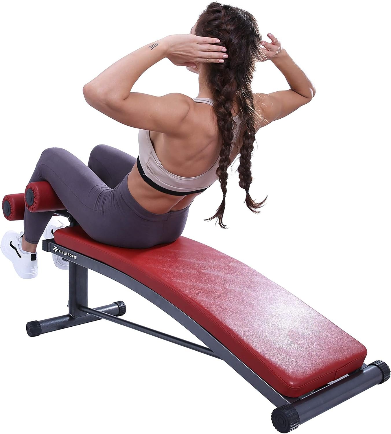 Finer Form Gym-Quality Sit Up Bench with Reverse Crunch Handle – Curved Ab Workout Bench for Home Gym. Ab Machine & Core Workout Equipment. Get Abdominal Weight Bench for Decline Bench Press