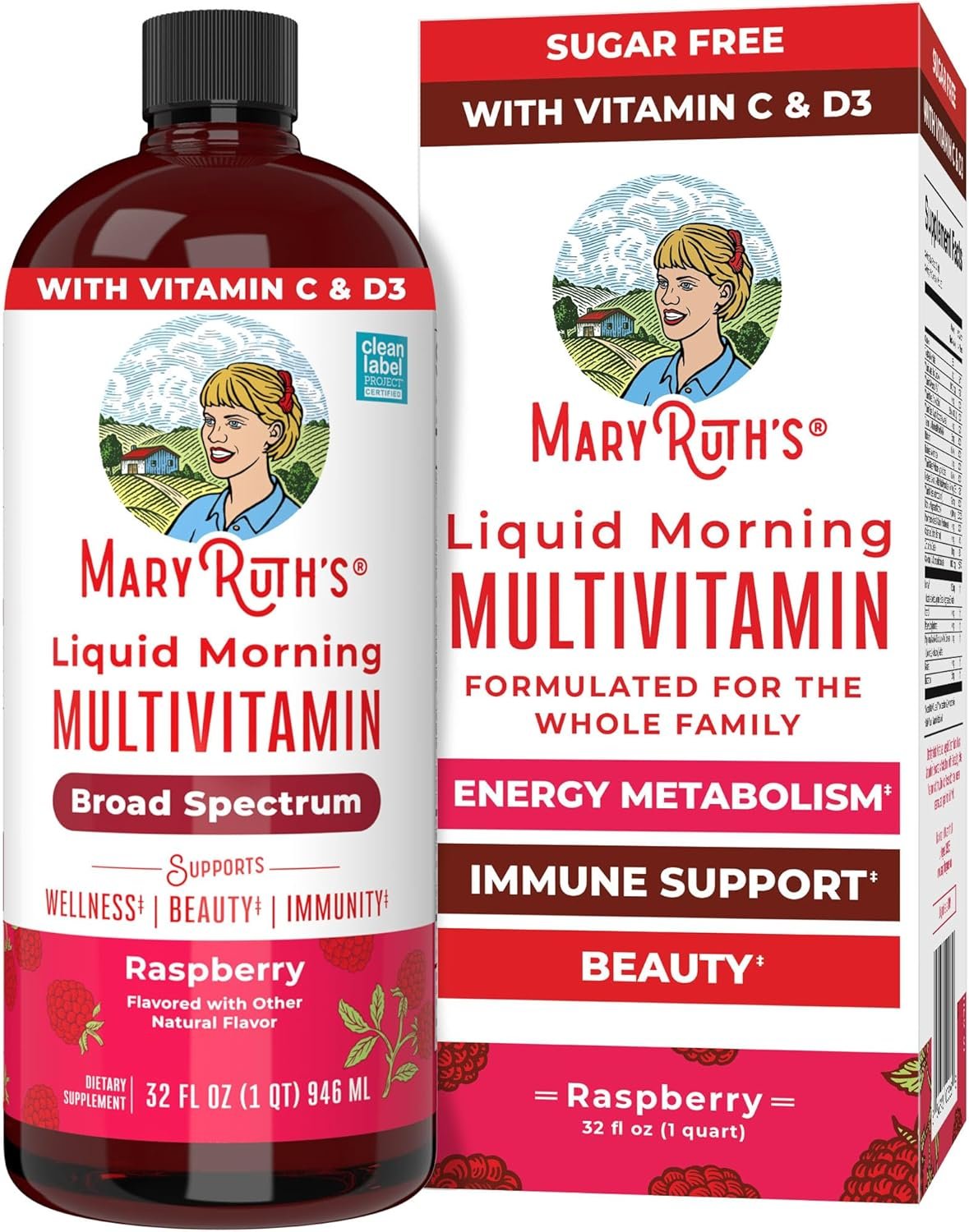 MaryRuth Organics Liquid Morning Multivitamin for Women, Men & Kids | Vitamin A C D E B6 B12 Biotin Zinc | Beauty | Vegan | Non-GMO | Gluten Free | 32 Servings