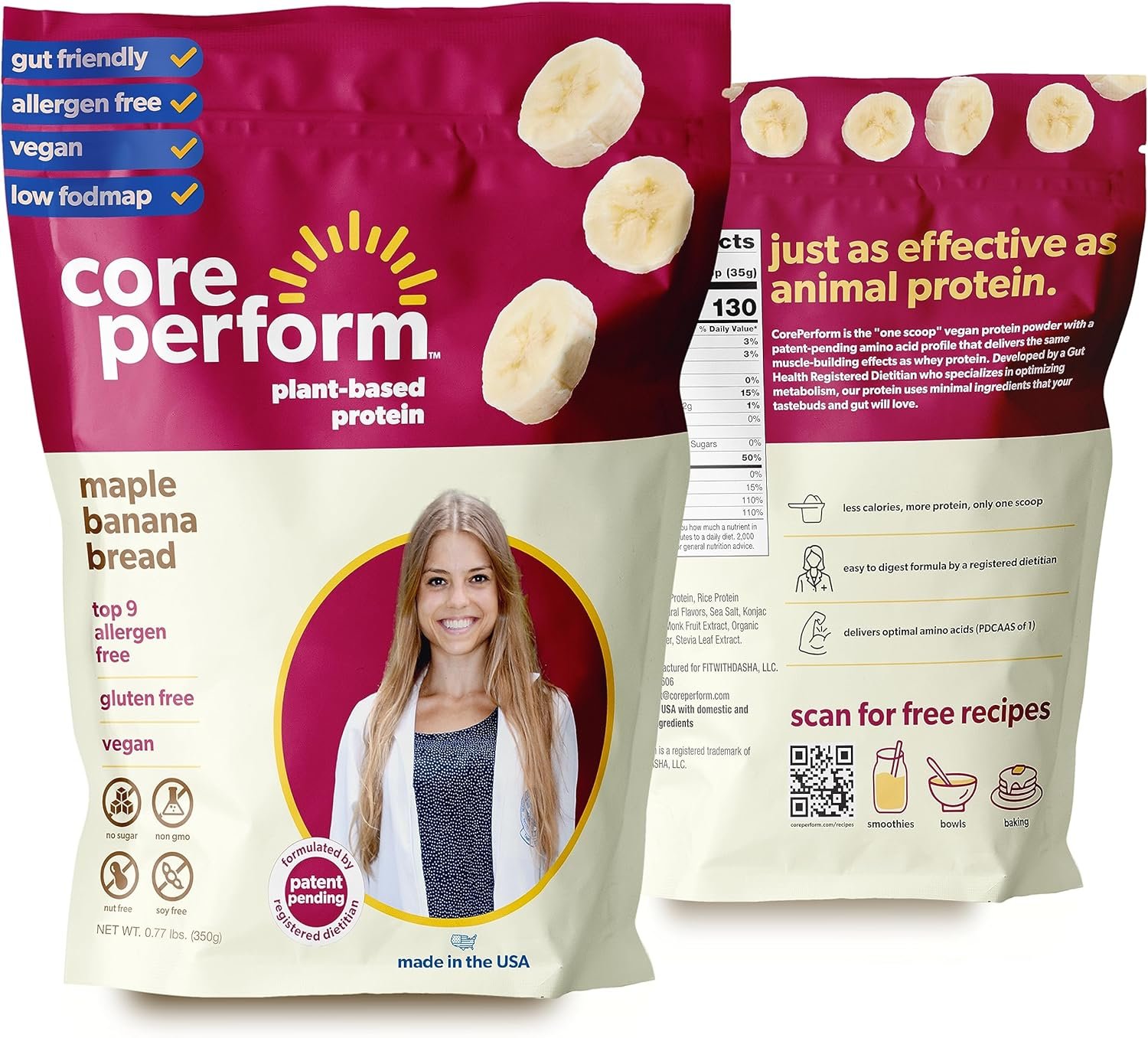 Core Perform’s Low Fodmap Plant Based Protein Powder, Vegan, Sugar-Free, Dairy Free and Gluten Free, No Sugar, or Artifical Additives, Tailored for Women’s Wellness