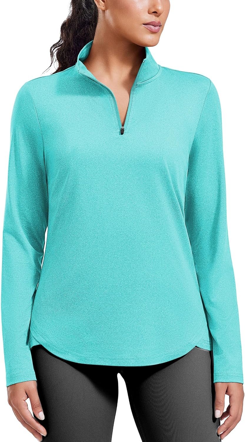 PINSPARK Workout Tops for Women Long Sleeve Athletic Shirt Quarter Zip Running Shirts Stretchy UPF 50+ Yoga Hiking Tee Top
