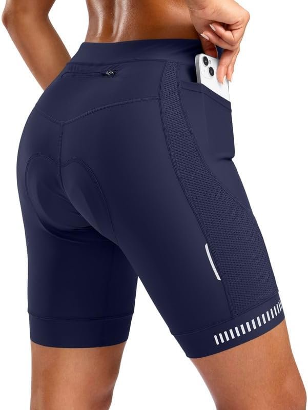 Bikewa Women’s 4D Padded Bike Shorts with Zipper Pockets Gel Road Cycling Biking Biker Shorts for Bicycle Riding