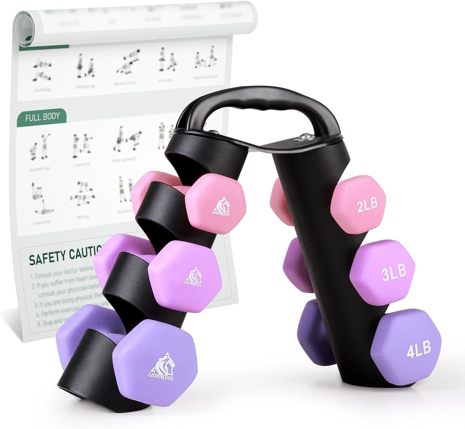 LIONSCOOL Set of 2 Neoprene Coated Dumbbell Hand Weights, Anti-Slip and Anti-Roll Hex Dumbbells in Pair for Strength Training, Resistance Training