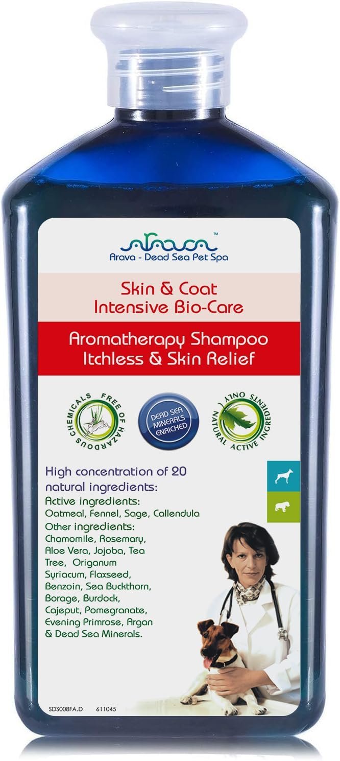 Arava Natural Medicated Dog Shampoo – Anti Yeast Anti Itch Dog Shampoo – Healthy Skin & Coat – First Aid in Hot Spots Ringworm Scrapes Abrasions & Dermatologic Infections – 400ml / 13.5 fl oz