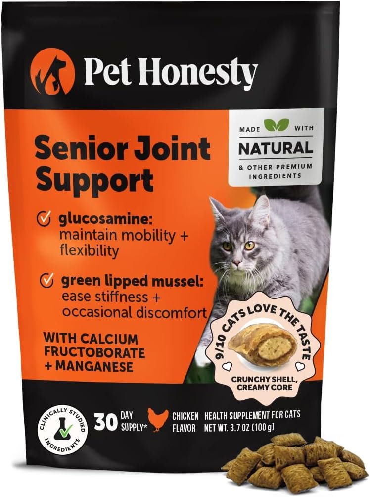 Cat Hip + Joint Health Chews – Crunchy & Creamy Cat Joint Support Supplement – Glucosamine, Chondroitin & Omega-3s – Supports Mobility, Flexibility & Comfort for Indoor & Outdoor Cats (Chicken 30-Day)
